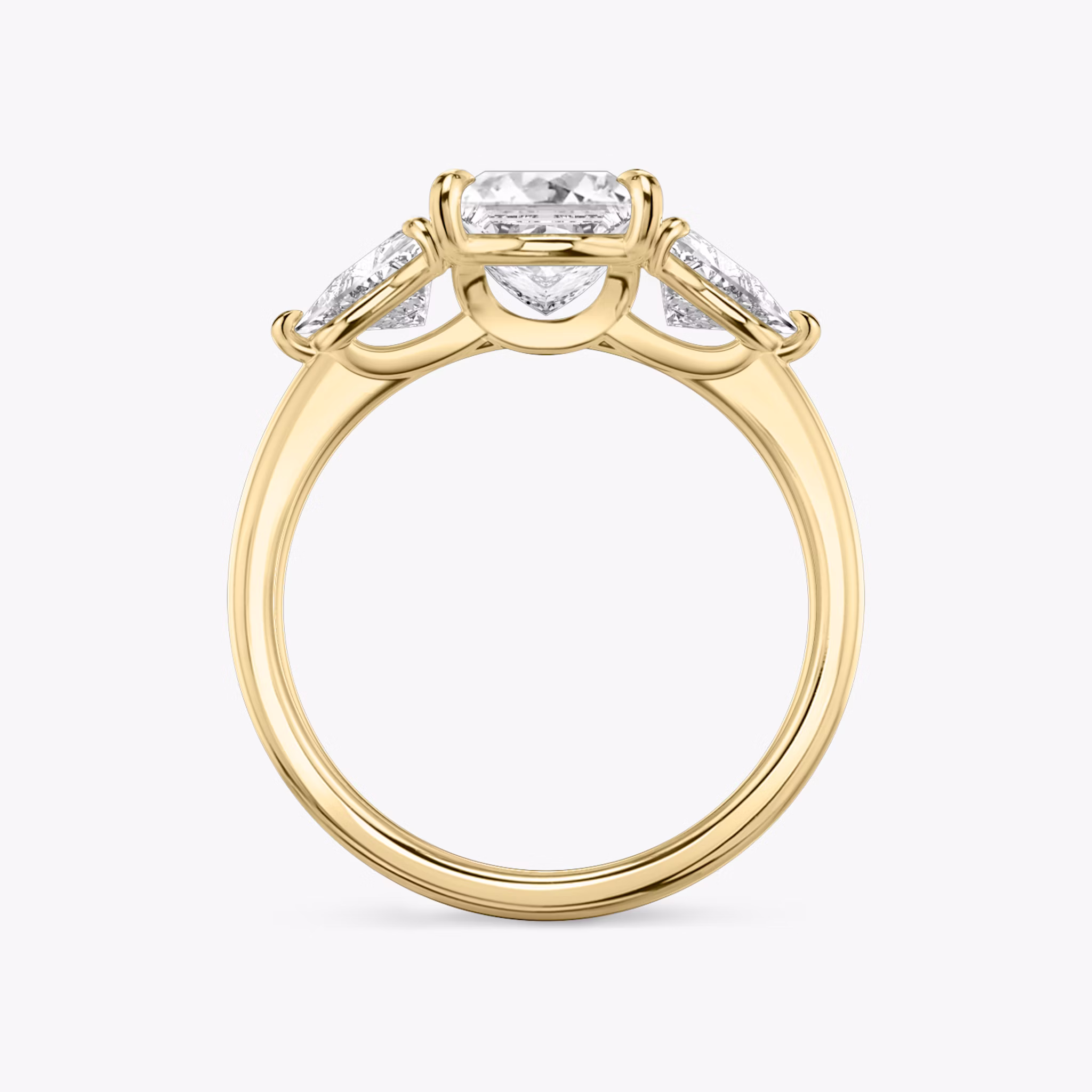 The Three Stone | Princess | 18k | Yellow Gold | bandAccent: Plain | sideStoneCarat: 0.50ct | sideStoneShape: Trillion | diamondOrientation: vertical | caratWeight: other