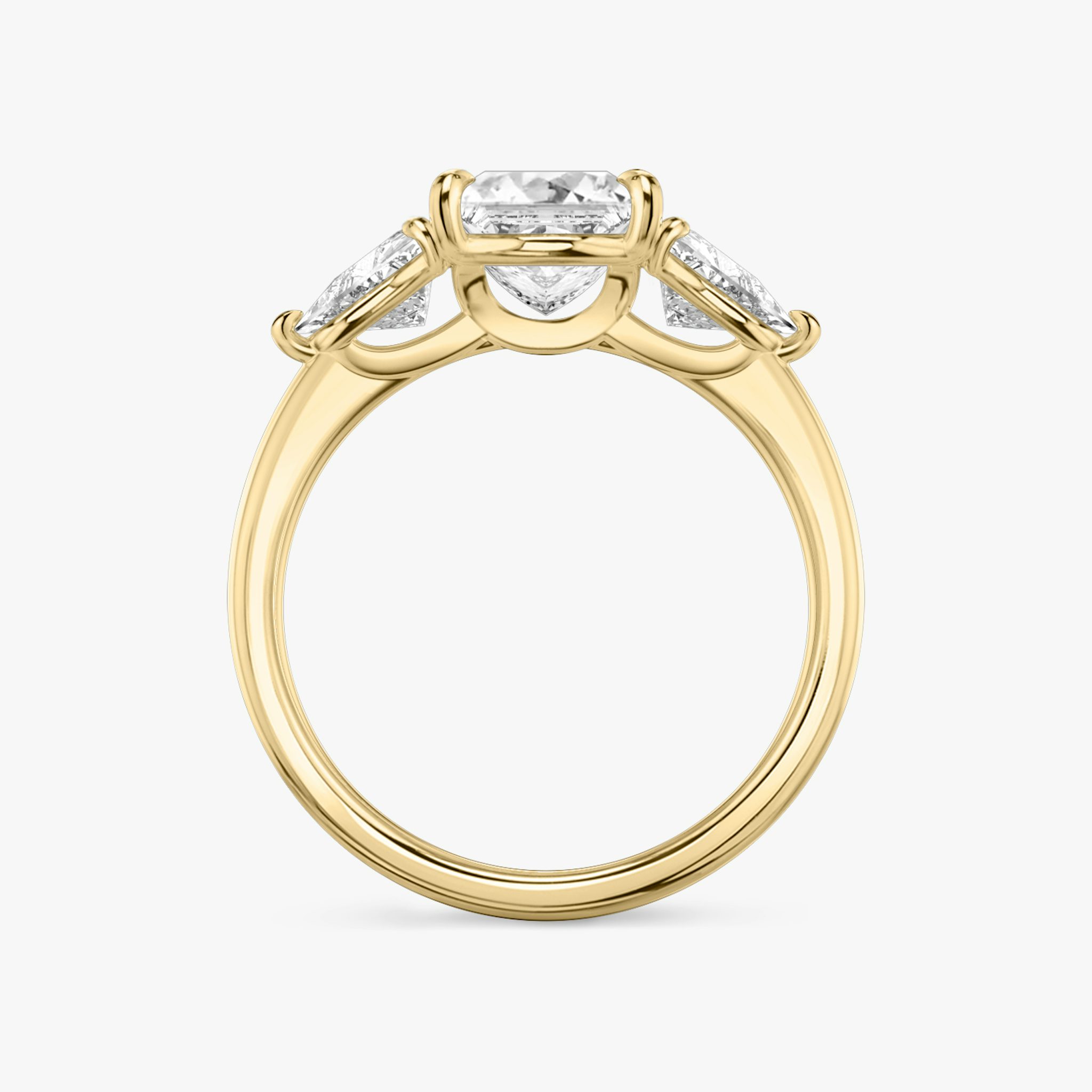 The Three Stone | Princess | 18k | Yellow Gold | bandAccent: Plain | sideStoneCarat: 0.50ct | sideStoneShape: Trillion | diamondOrientation: vertical | caratWeight: other