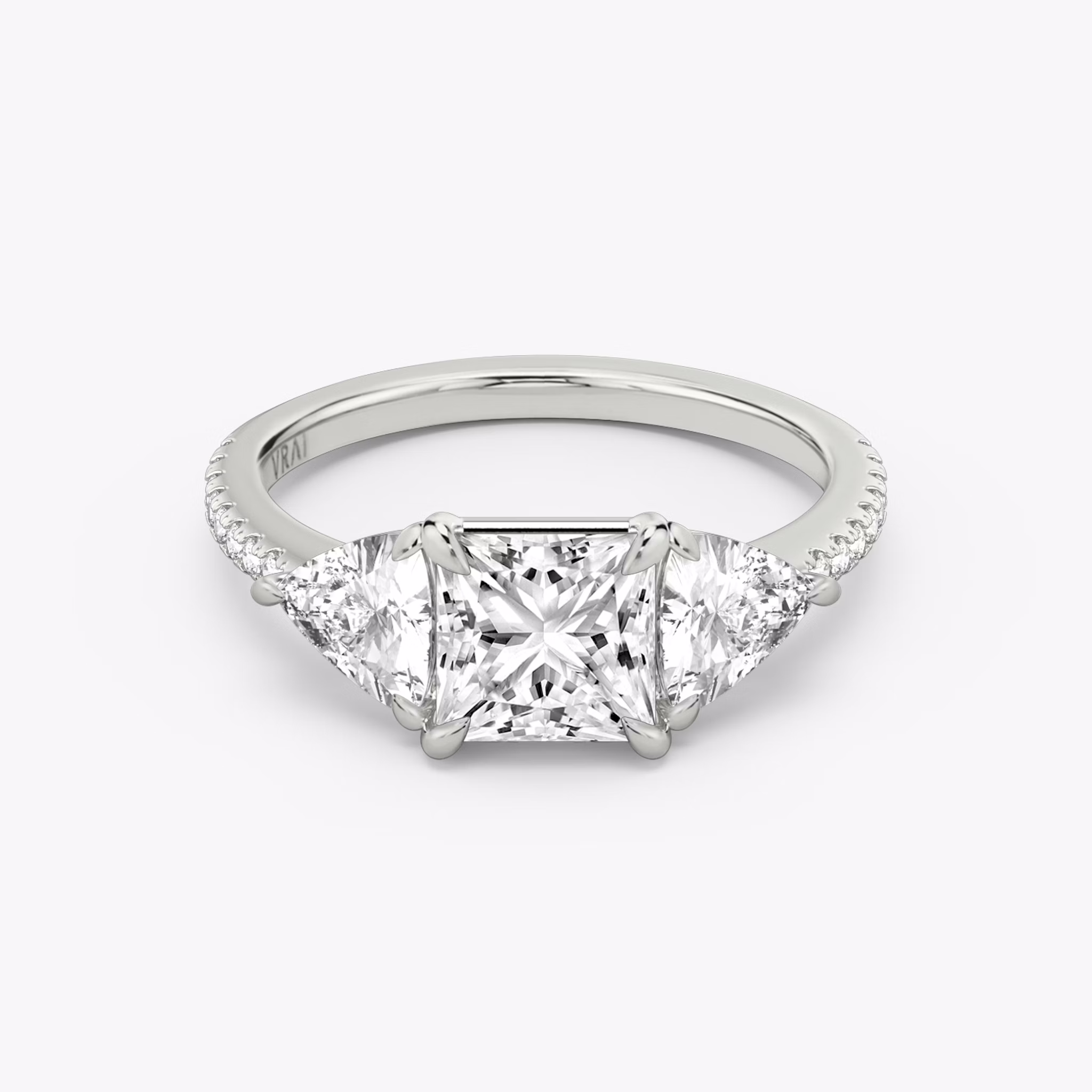 three stone princess trillion 0 50ct pave white gold