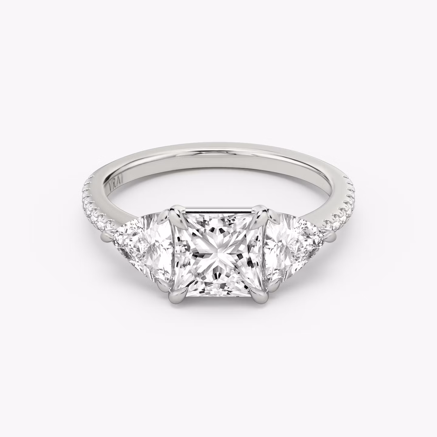three stone princess trillion 0 50ct pave white gold