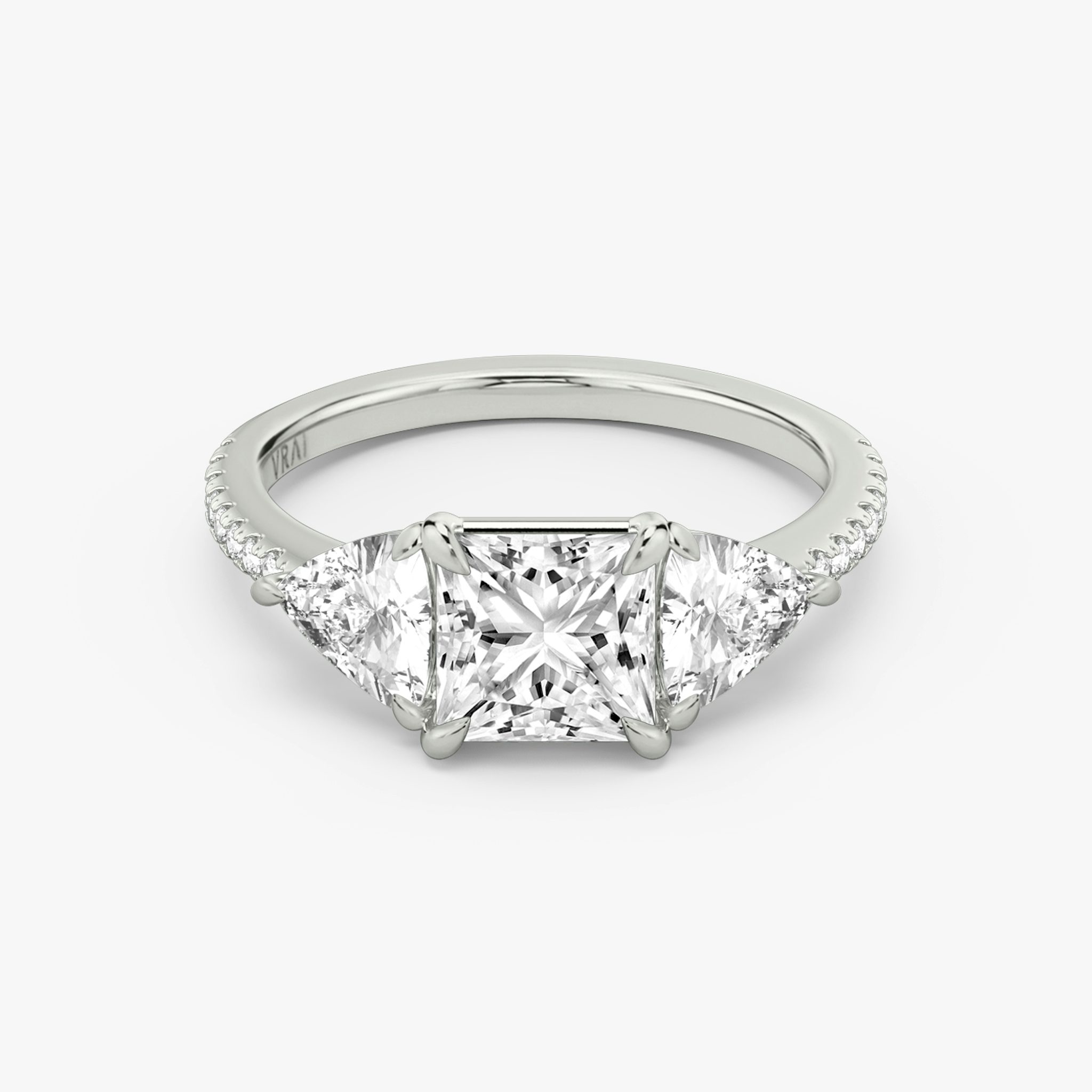 three stone princess trillion 0 50ct pave white gold
