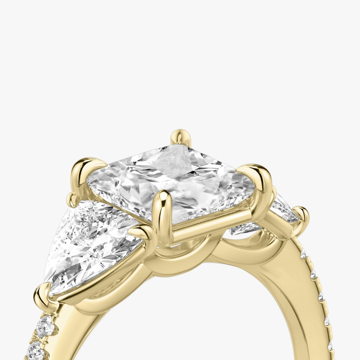 The Three Stone | Princess | 18k | Yellow Gold | bandAccent: Pavé | sideStoneCarat: 0.50ct | sideStoneShape: Trillion | diamondOrientation: vertical | caratWeight: other