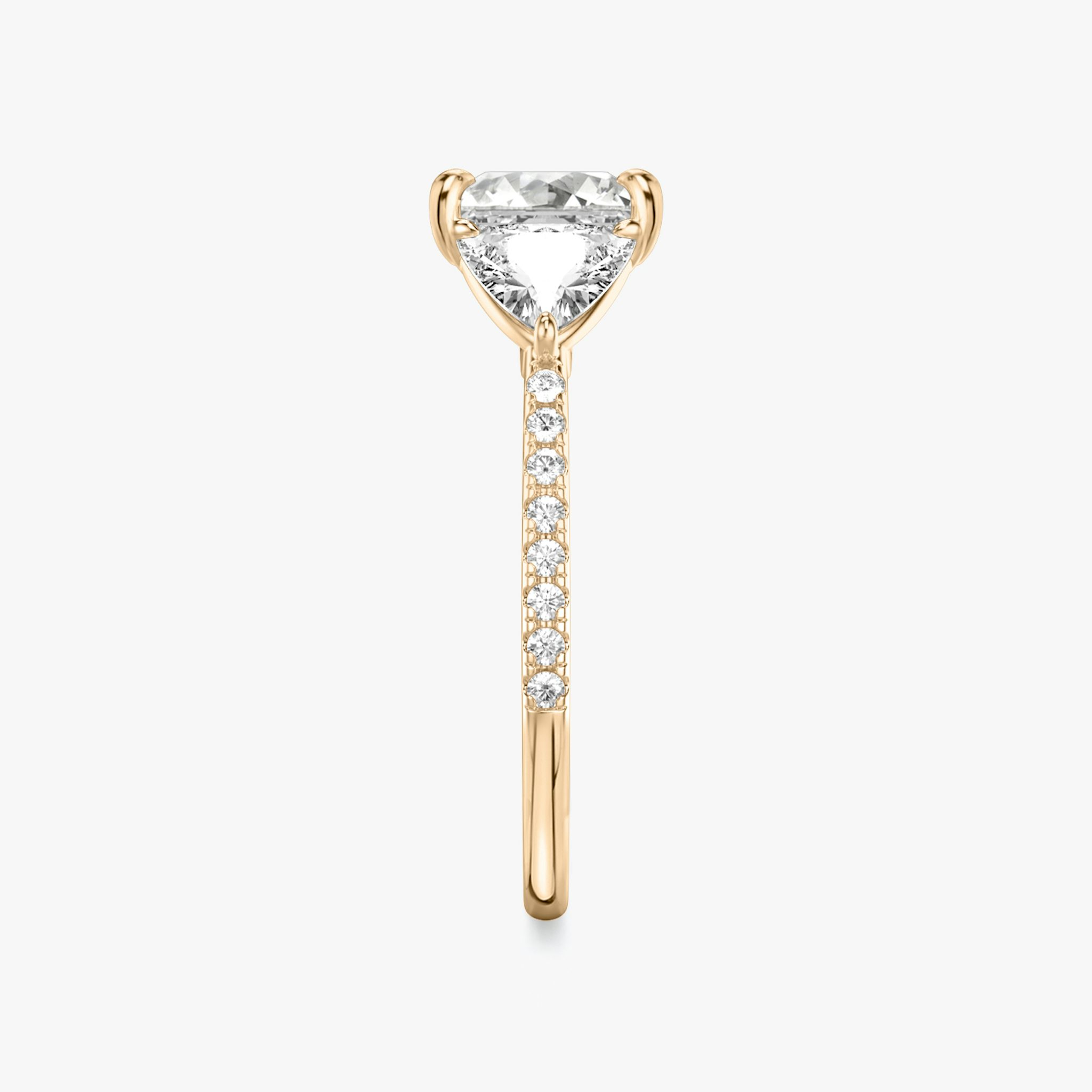 The Three Stone | Princess | 14k | Rose Gold | bandAccent: Pavé | sideStoneCarat: 0.50ct | sideStoneShape: Trillion | diamondOrientation: vertical | caratWeight: other