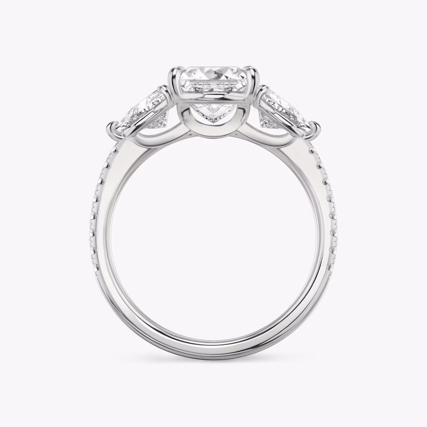 The Three Stone | Princess | Platinum | bandAccent: Pavé | sideStoneCarat: 0.50ct | sideStoneShape: Trillion | diamondOrientation: vertical | caratWeight: other