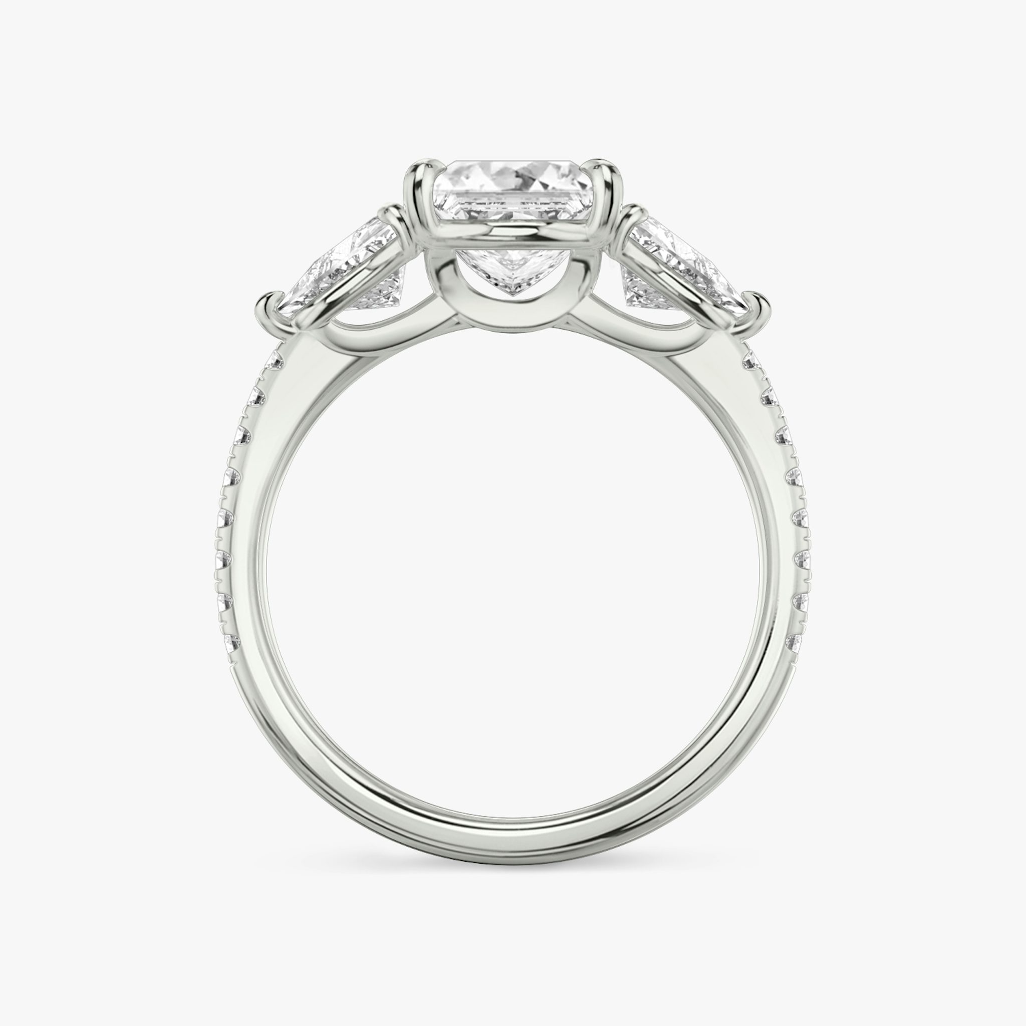 The Three Stone | Princess | 18k | White Gold | bandAccent: Pavé | sideStoneCarat: 0.50ct | sideStoneShape: Trillion | diamondOrientation: vertical | caratWeight: other