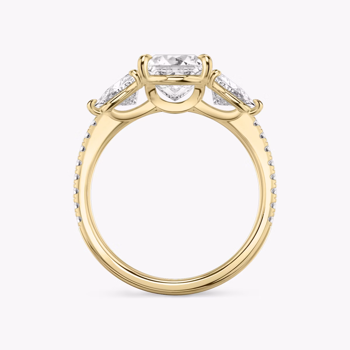 The Three Stone | Princess | 18k | Yellow Gold | bandAccent: Pavé | sideStoneCarat: 0.50ct | sideStoneShape: Trillion | diamondOrientation: vertical | caratWeight: other