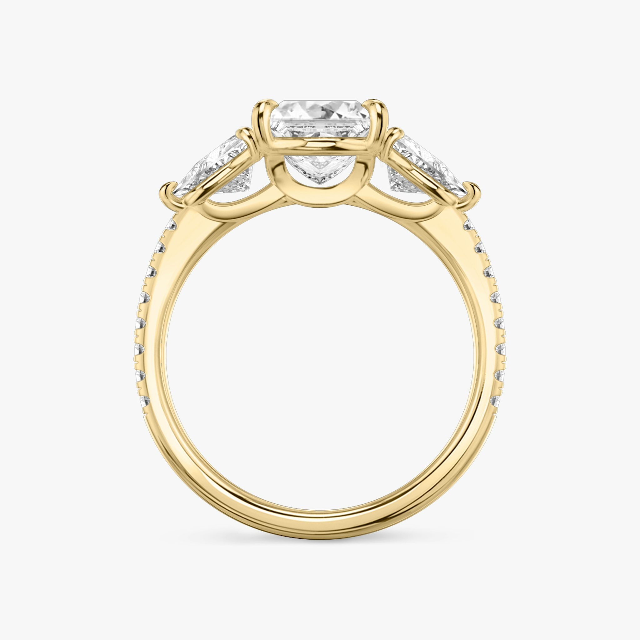 The Three Stone | Princess | 18k | Yellow Gold | bandAccent: Pavé | sideStoneCarat: 0.50ct | sideStoneShape: Trillion | diamondOrientation: vertical | caratWeight: other