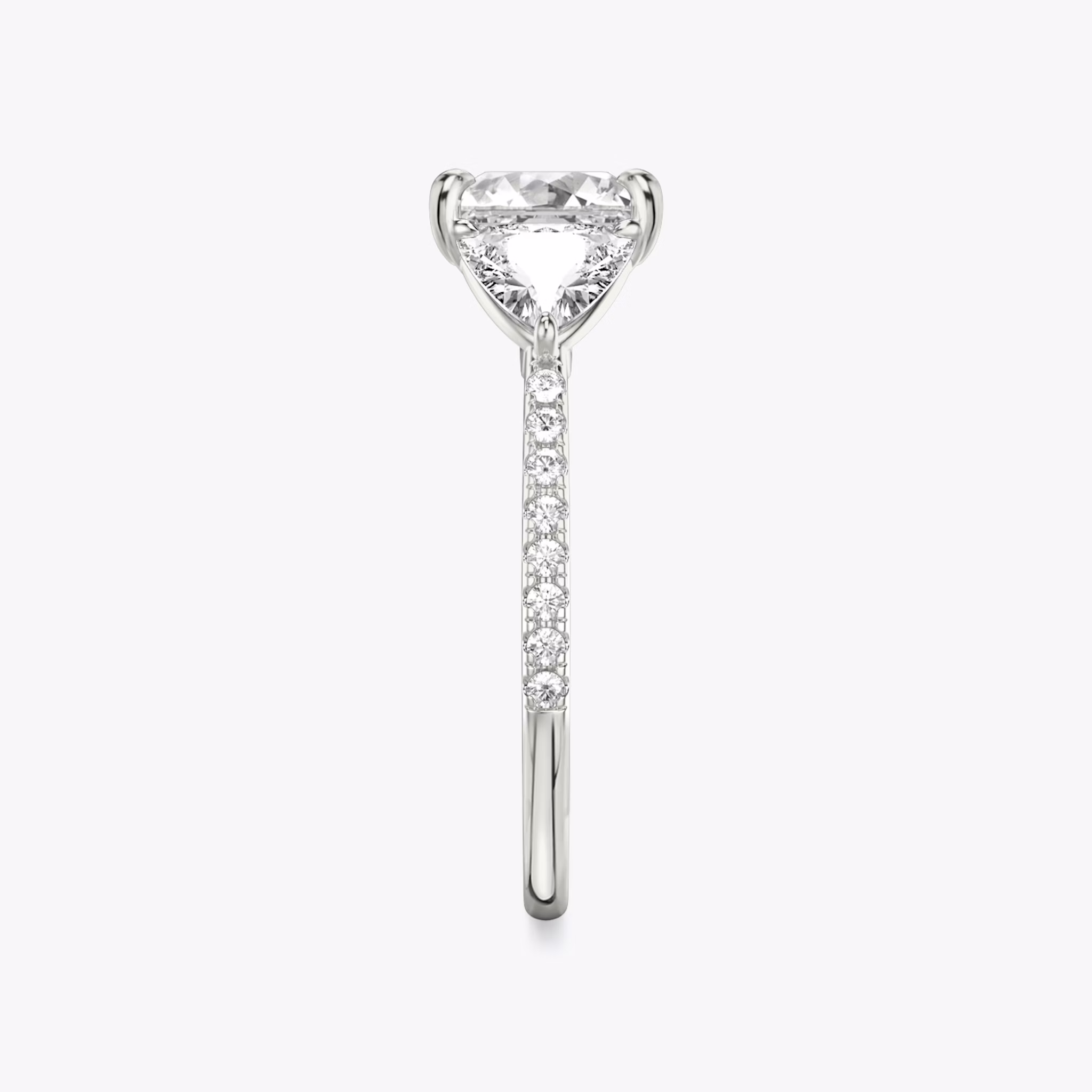The Three Stone | Princess | 18k | White Gold | bandAccent: Pavé | sideStoneCarat: 0.50ct | sideStoneShape: Trillion | diamondOrientation: vertical | caratWeight: other