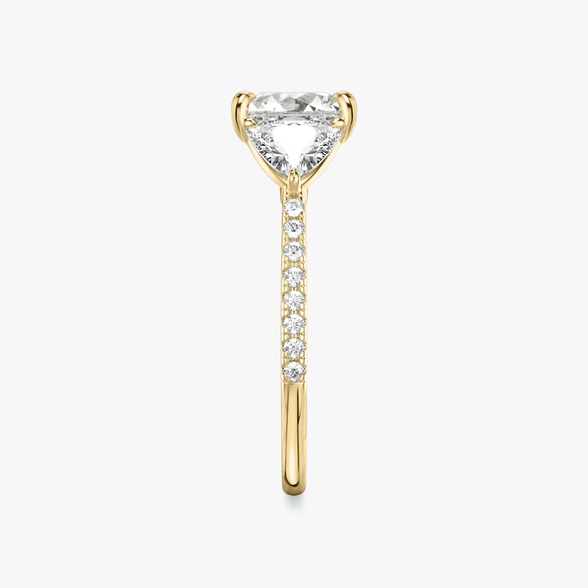 The Three Stone | Princess | 18k | Yellow Gold | bandAccent: Pavé | sideStoneCarat: 0.50ct | sideStoneShape: Trillion | diamondOrientation: vertical | caratWeight: other