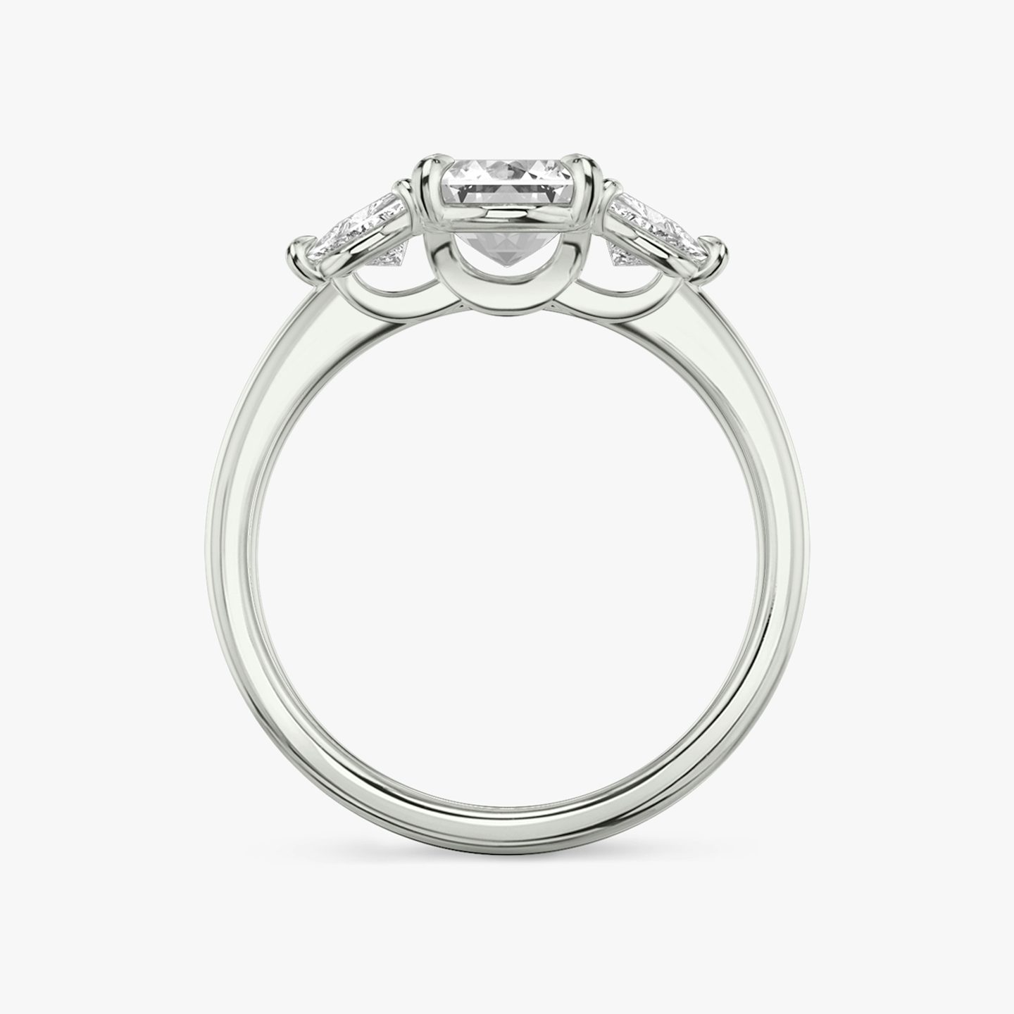 The Three Stone | Emerald | Platinum | bandAccent: Plain | sideStoneCarat: 0.25ct | sideStoneShape: Trillion | diamondOrientation: vertical | caratWeight: other