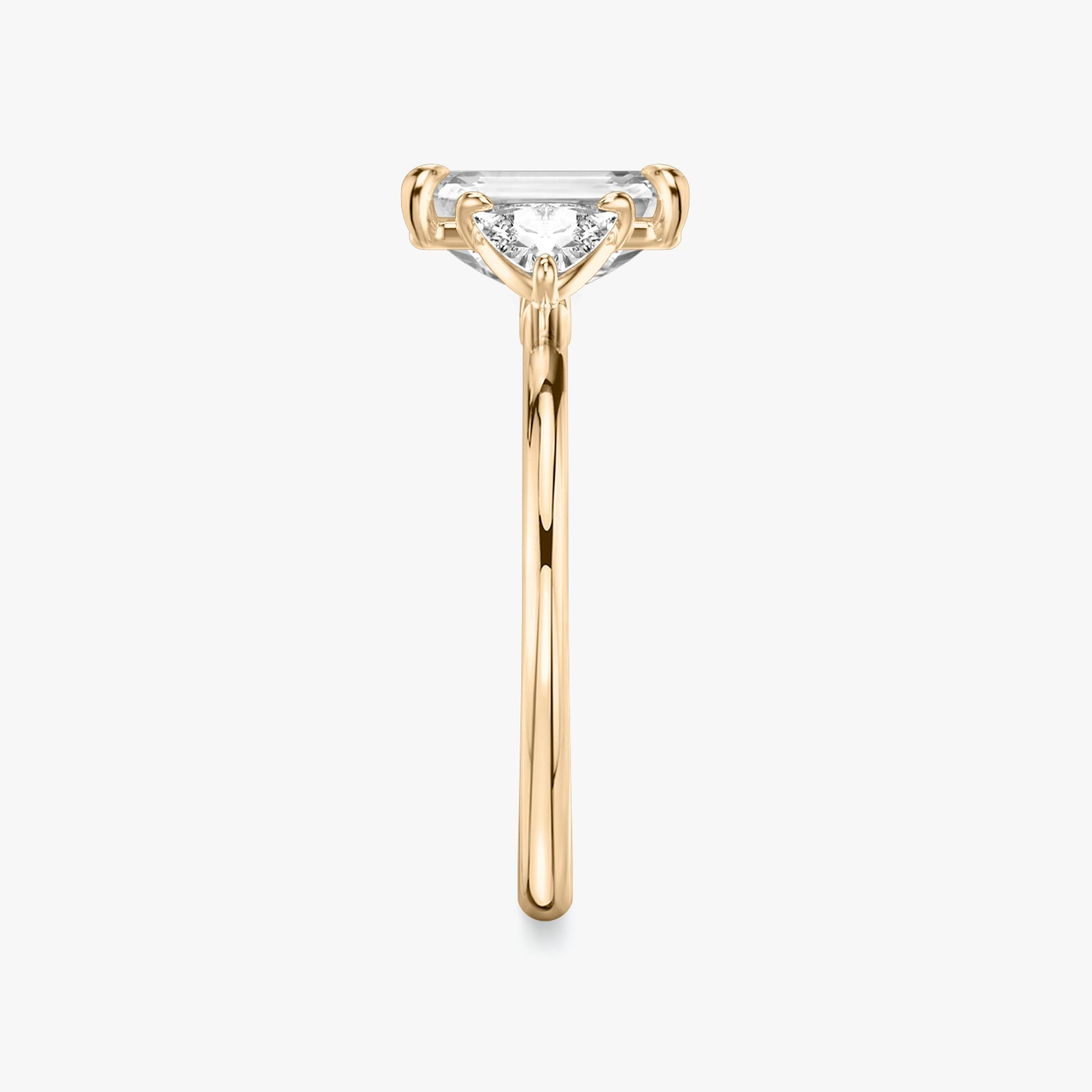 The Three Stone | Emerald | 14k | Rose Gold | bandAccent: Plain | sideStoneCarat: 0.25ct | sideStoneShape: Trillion | diamondOrientation: vertical | caratWeight: other