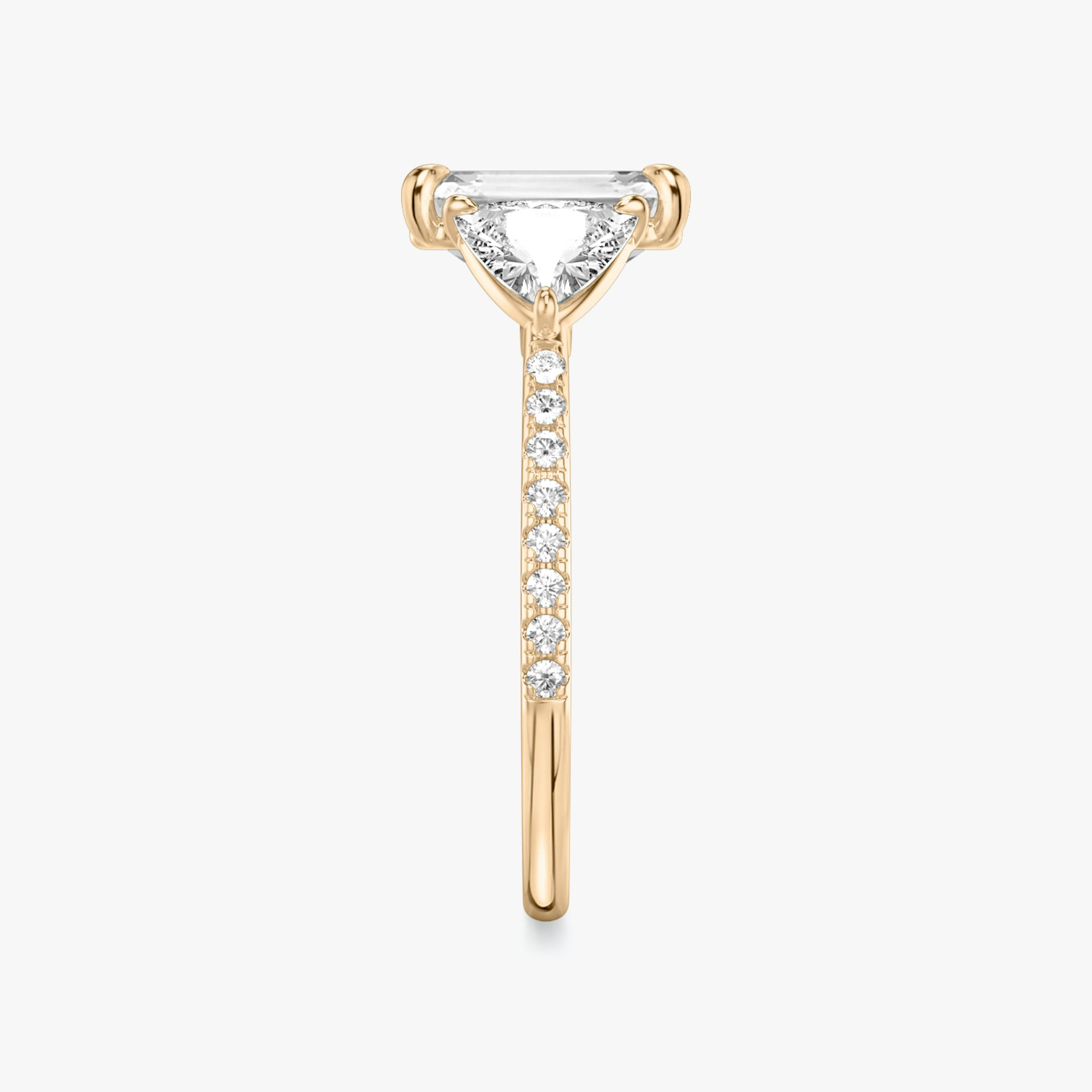 The Three Stone | Emerald | 14k | Rose Gold | bandAccent: Pavé | sideStoneCarat: 0.50ct | sideStoneShape: Trillion | diamondOrientation: vertical | caratWeight: other