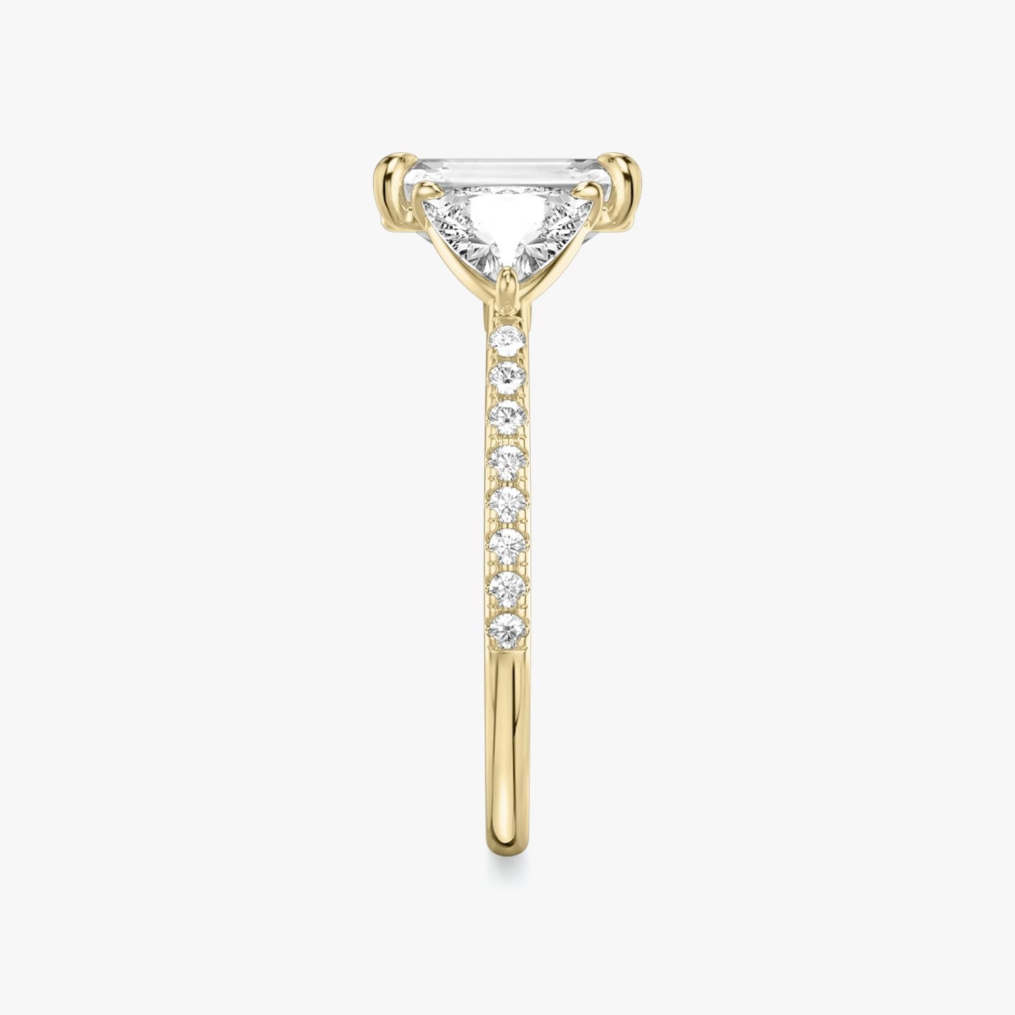 The Three Stone | Emerald | 18k | Yellow Gold | bandAccent: Pavé | sideStoneCarat: 0.50ct | sideStoneShape: Trillion | diamondOrientation: vertical | caratWeight: other