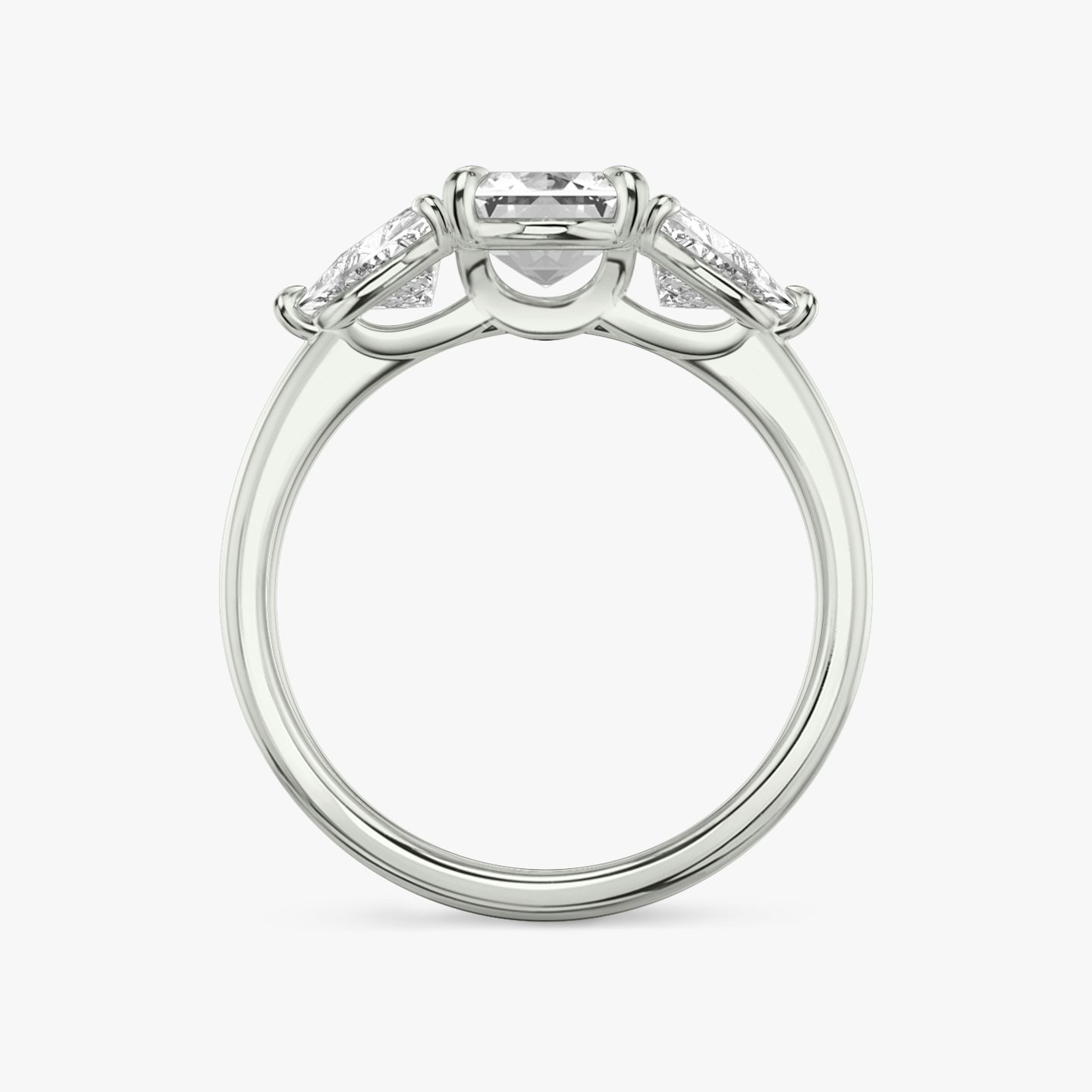 The Three Stone | Emerald | 18k | White Gold | bandAccent: Plain | sideStoneCarat: 0.50ct | sideStoneShape: Trillion | diamondOrientation: vertical | caratWeight: other