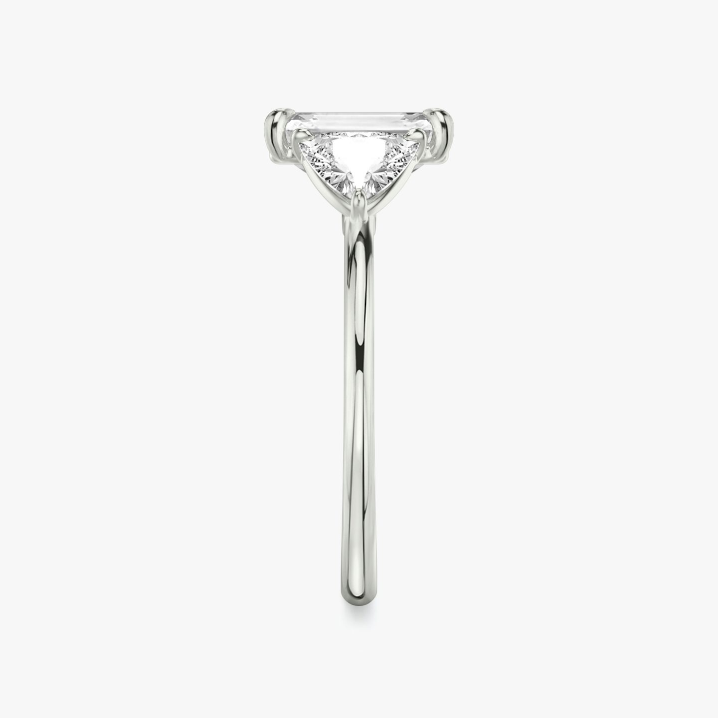 The Three Stone | Emerald | 18k | White Gold | bandAccent: Plain | sideStoneCarat: 0.50ct | sideStoneShape: Trillion | diamondOrientation: vertical | caratWeight: other