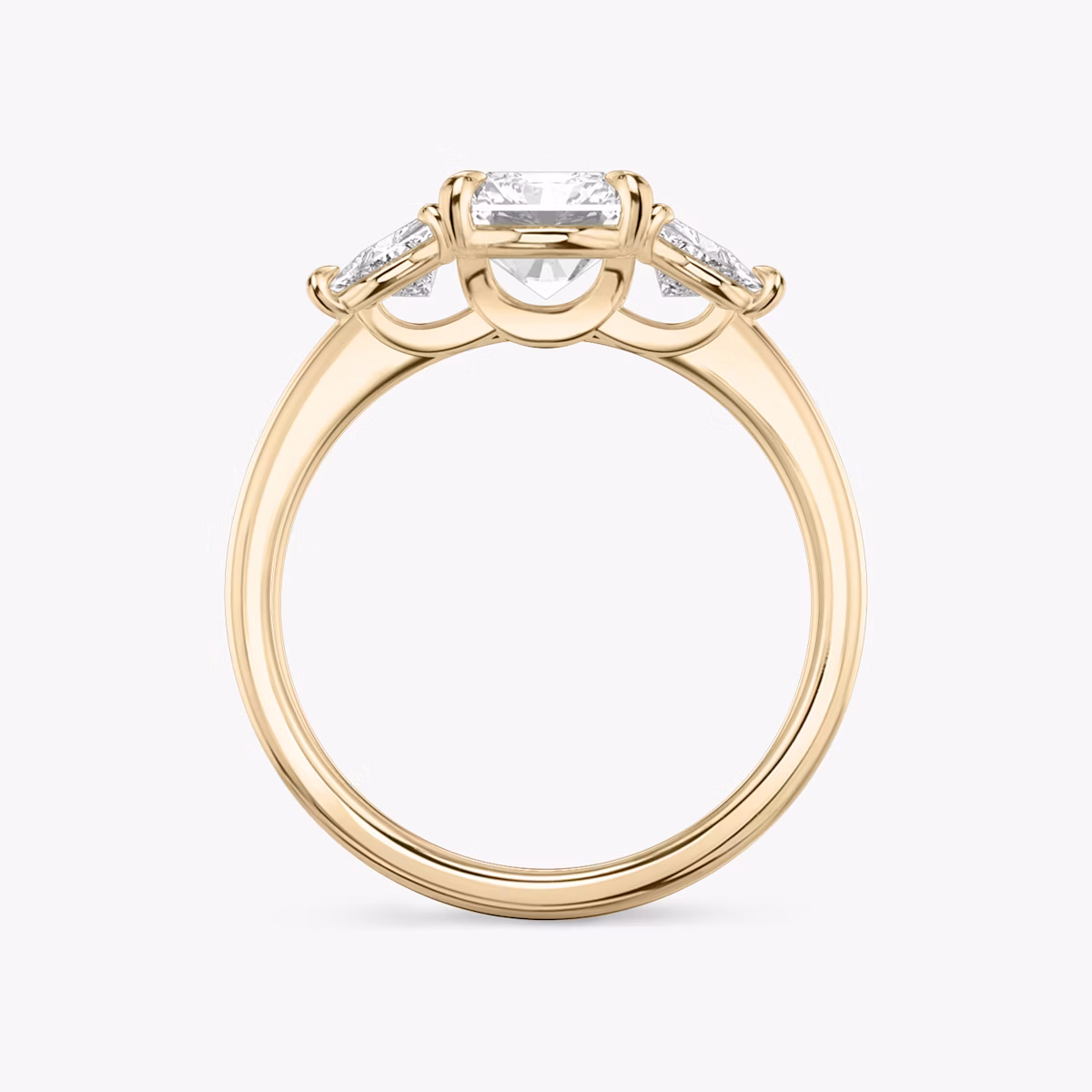 The Three Stone | Radiant | 14k | Rose Gold | bandAccent: Plain | sideStoneCarat: 0.25ct | sideStoneShape: Trillion | diamondOrientation: vertical | caratWeight: other