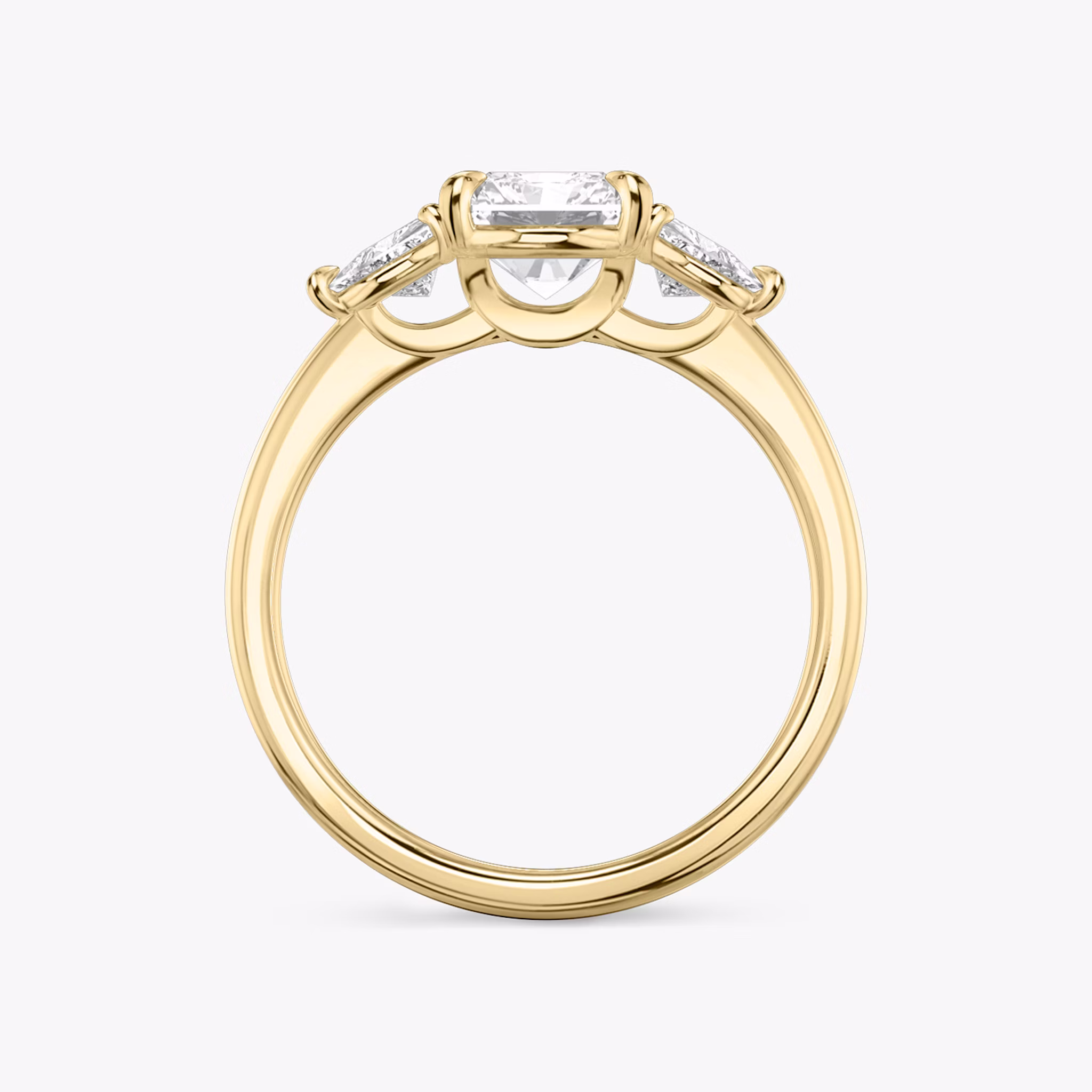 The Three Stone | Radiant | 18k | Yellow Gold | bandAccent: Plain | sideStoneCarat: 0.25ct | sideStoneShape: Trillion | diamondOrientation: vertical | caratWeight: other