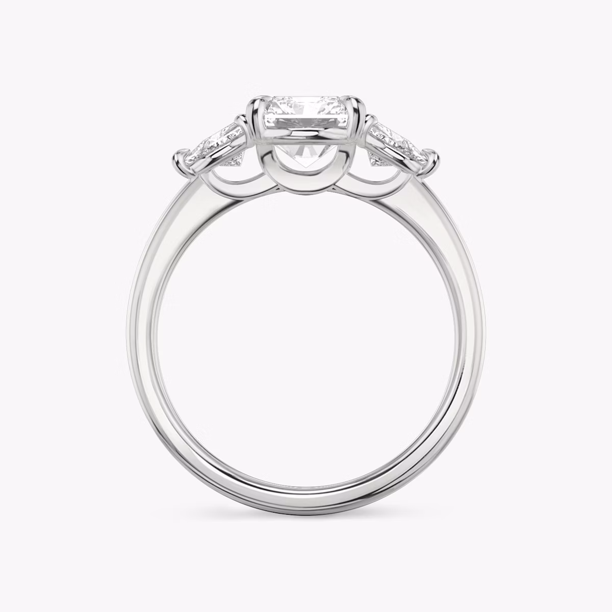 The Three Stone | Radiant | 18k | White Gold | bandAccent: Plain | sideStoneCarat: 0.25ct | sideStoneShape: Trillion | diamondOrientation: vertical | caratWeight: other