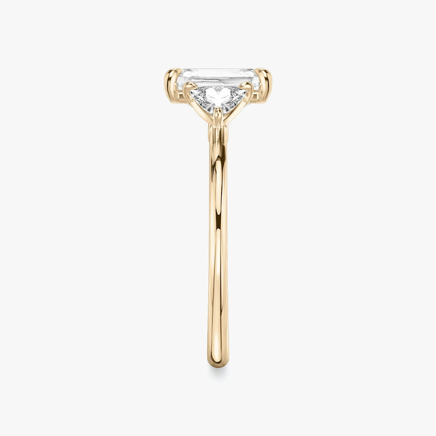 The Three Stone | Radiant | 14k | Rose Gold | bandAccent: Plain | sideStoneCarat: 0.25ct | sideStoneShape: Trillion | diamondOrientation: vertical | caratWeight: other