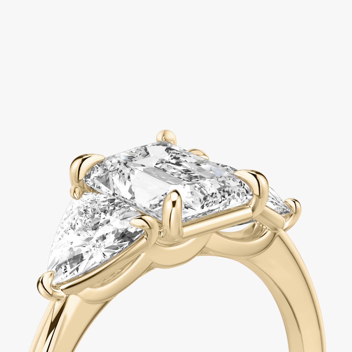 The Three Stone | Radiant | 14k | Rose Gold | bandAccent: Plain | sideStoneCarat: 0.50ct | sideStoneShape: Trillion | diamondOrientation: vertical | caratWeight: other
