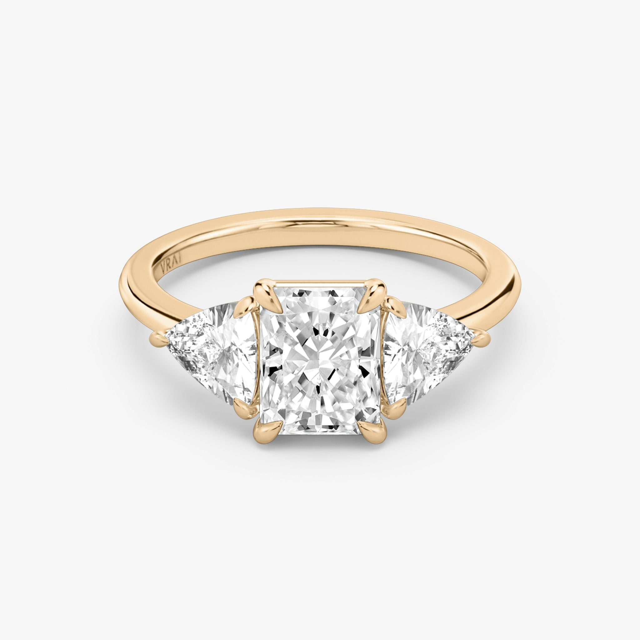 Radiant and Trillion Three Stone Ring