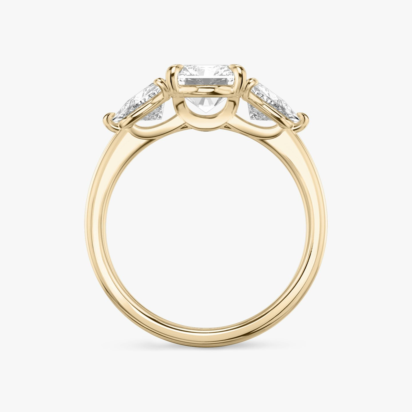 The Three Stone | Radiant | 14k | Rose Gold | bandAccent: Plain | sideStoneCarat: 0.50ct | sideStoneShape: Trillion | diamondOrientation: vertical | caratWeight: other