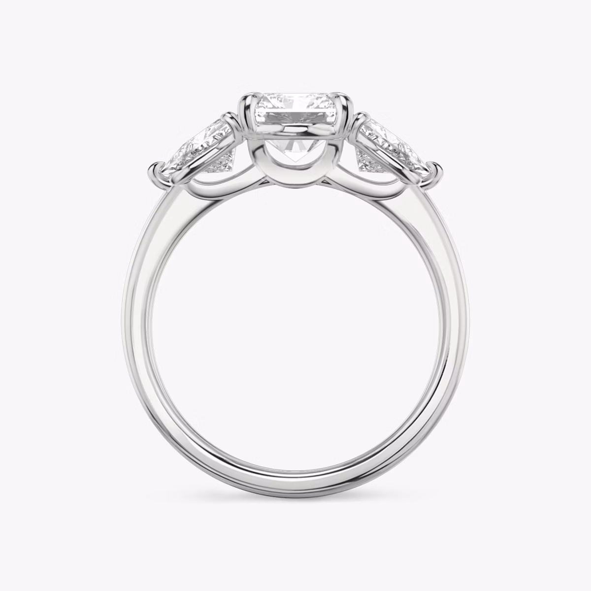 The Three Stone | Radiant | 18k | White Gold | bandAccent: Plain | sideStoneCarat: 0.50ct | sideStoneShape: Trillion | diamondOrientation: vertical | caratWeight: other