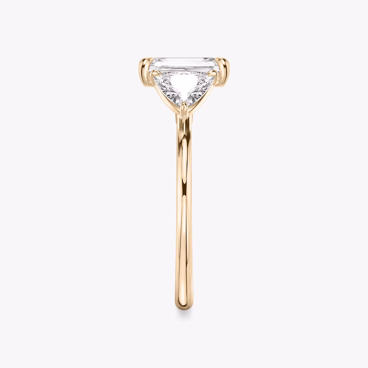 The Three Stone | Radiant | 14k | Rose Gold | bandAccent: Plain | sideStoneCarat: 0.50ct | sideStoneShape: Trillion | diamondOrientation: vertical | caratWeight: other