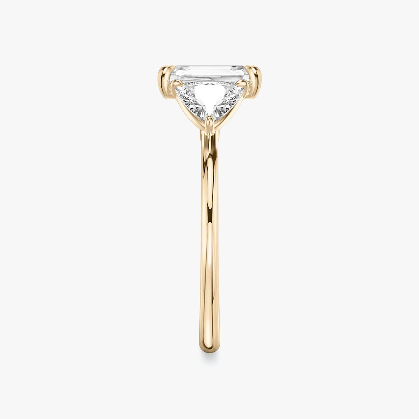 The Three Stone | Radiant | 14k | Rose Gold | bandAccent: Plain | sideStoneCarat: 0.50ct | sideStoneShape: Trillion | diamondOrientation: vertical | caratWeight: other
