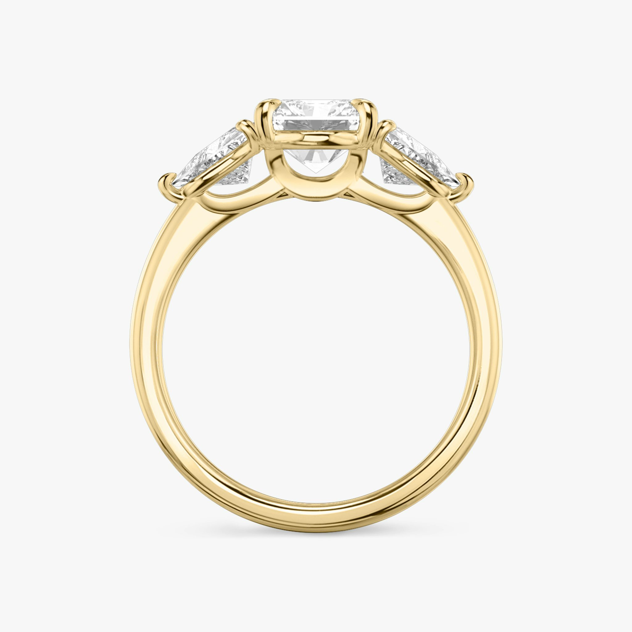 The Three Stone | Radiant | 18k | Yellow Gold | bandAccent: Plain | sideStoneCarat: 0.50ct | sideStoneShape: Trillion | diamondOrientation: vertical | caratWeight: other