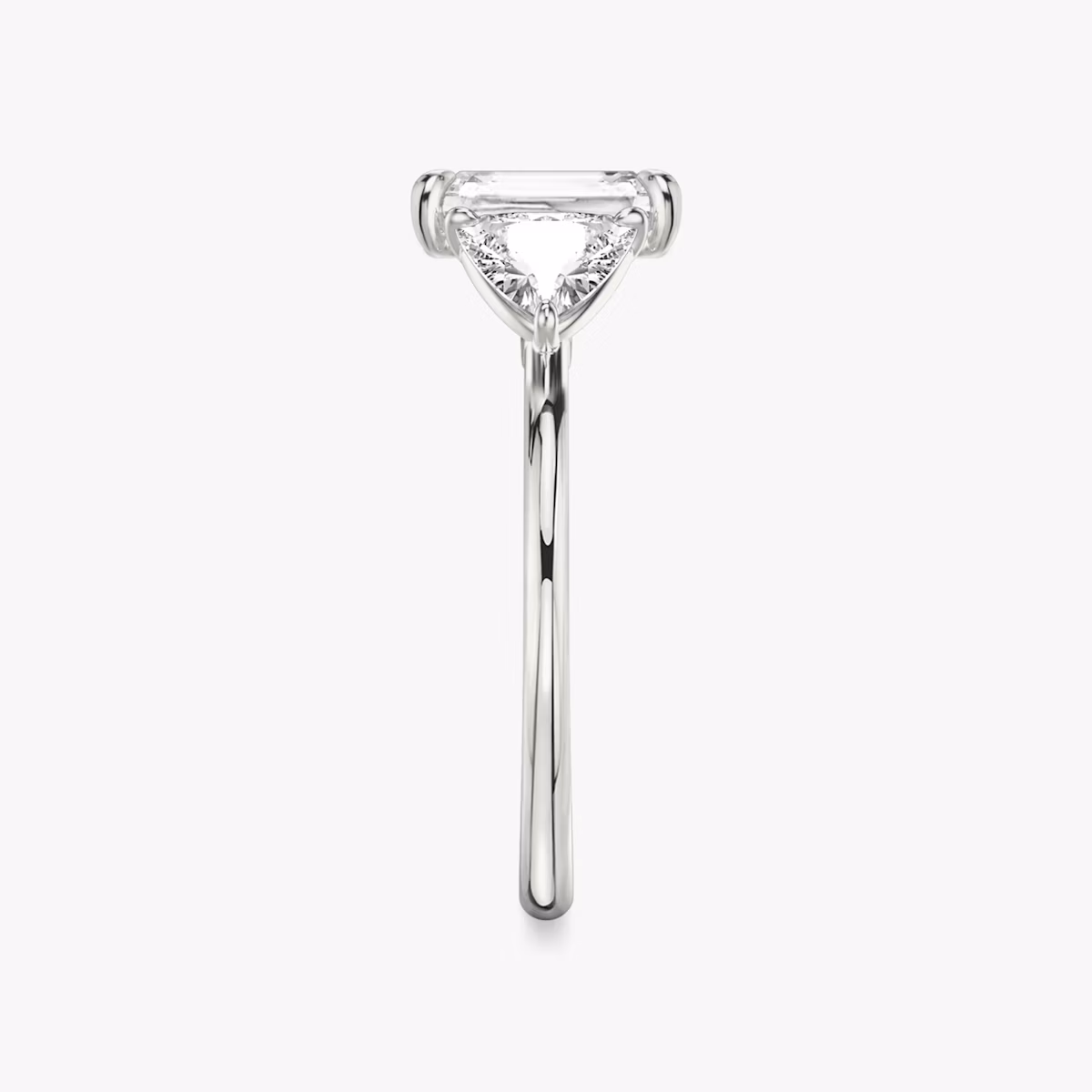 The Three Stone | Radiant | 18k | White Gold | bandAccent: Plain | sideStoneCarat: 0.50ct | sideStoneShape: Trillion | diamondOrientation: vertical | caratWeight: other