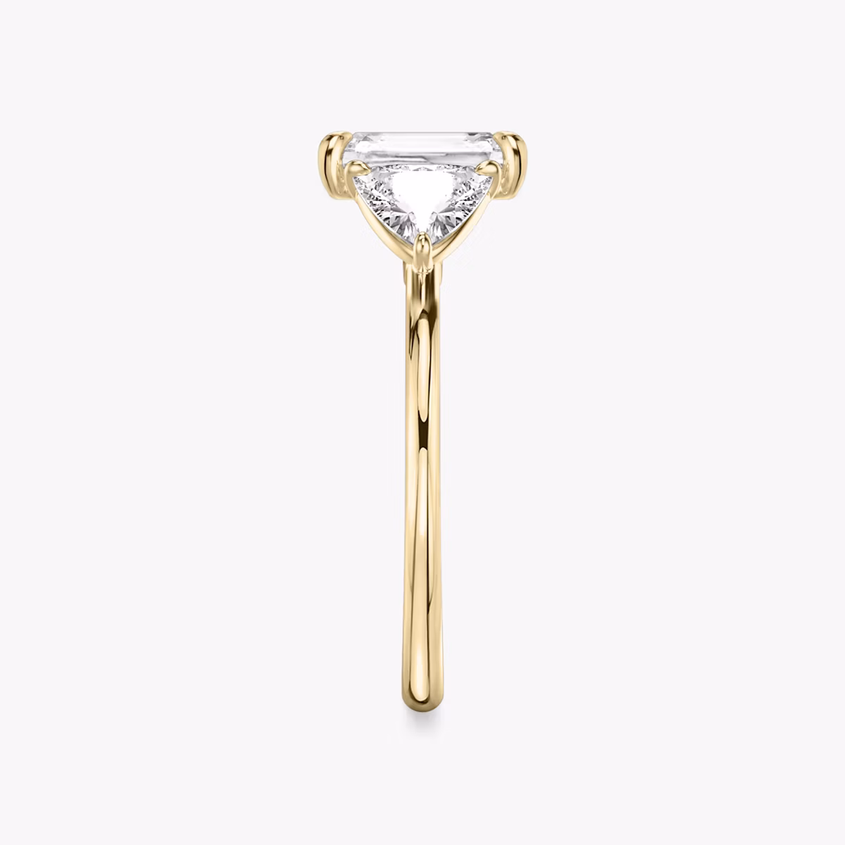 The Three Stone | Radiant | 18k | Yellow Gold | bandAccent: Plain | sideStoneCarat: 0.50ct | sideStoneShape: Trillion | diamondOrientation: vertical | caratWeight: other