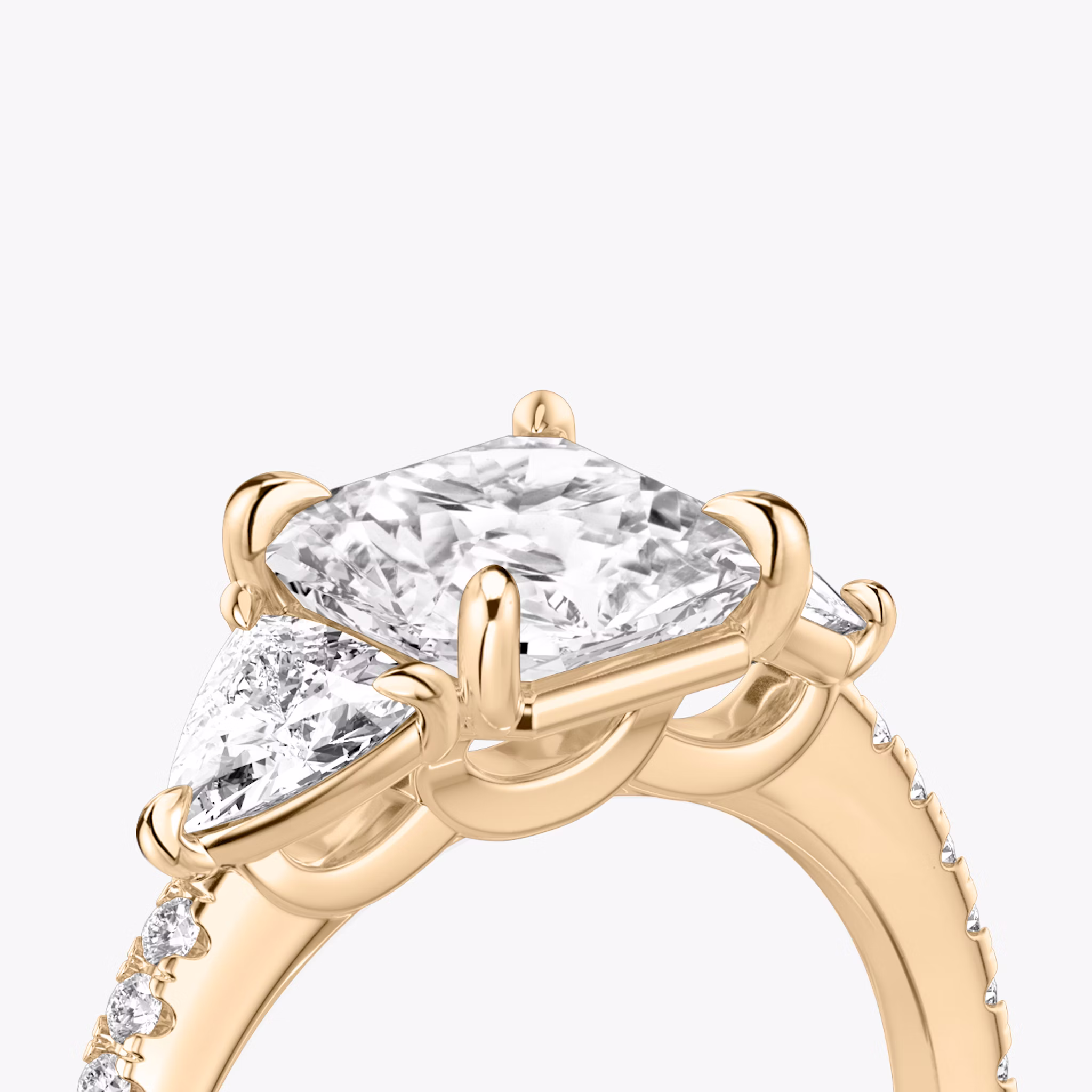 The Three Stone | Asscher | 14k | Rose Gold | bandAccent: Pavé | sideStoneCarat: 0.25ct | sideStoneShape: Trillion | diamondOrientation: vertical | caratWeight: other