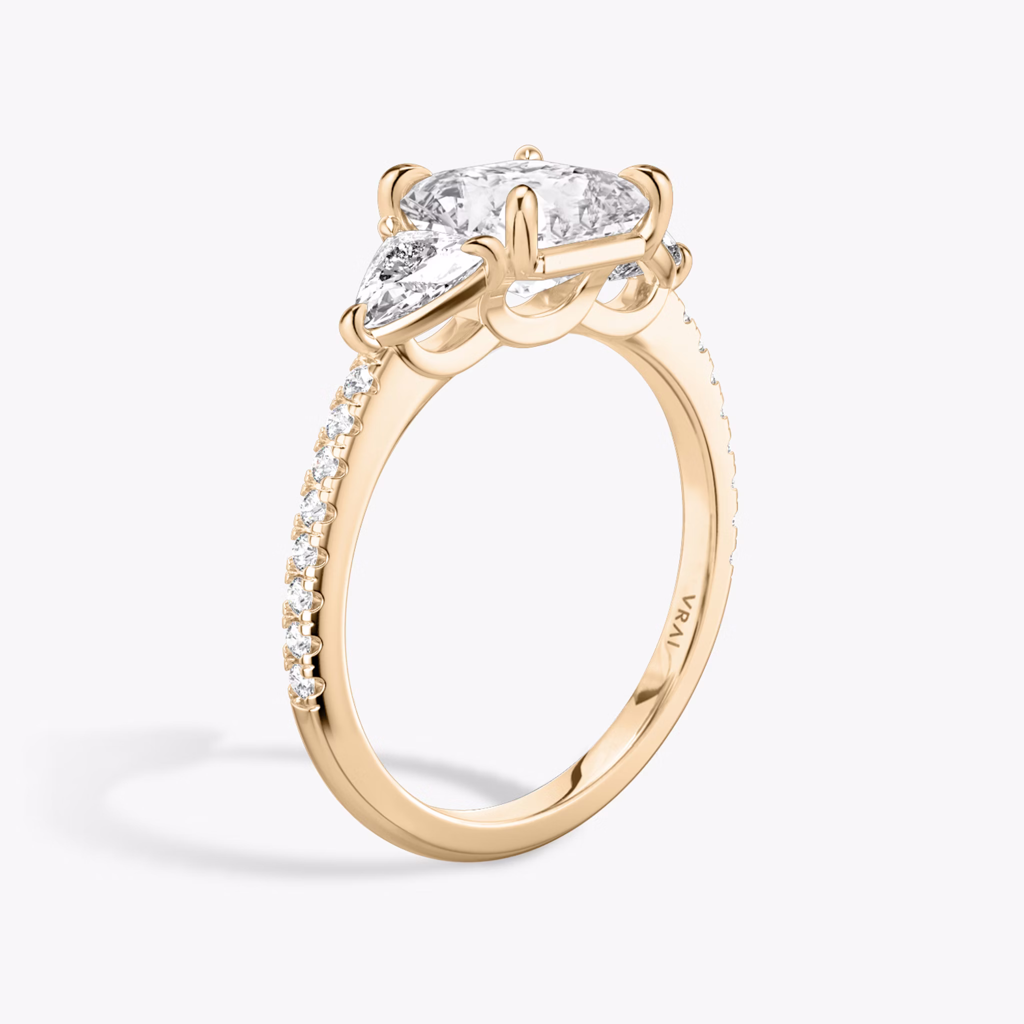 The Three Stone | Asscher | 14k | Rose Gold | bandAccent: Pavé | sideStoneCarat: 0.25ct | sideStoneShape: Trillion | diamondOrientation: vertical | caratWeight: other