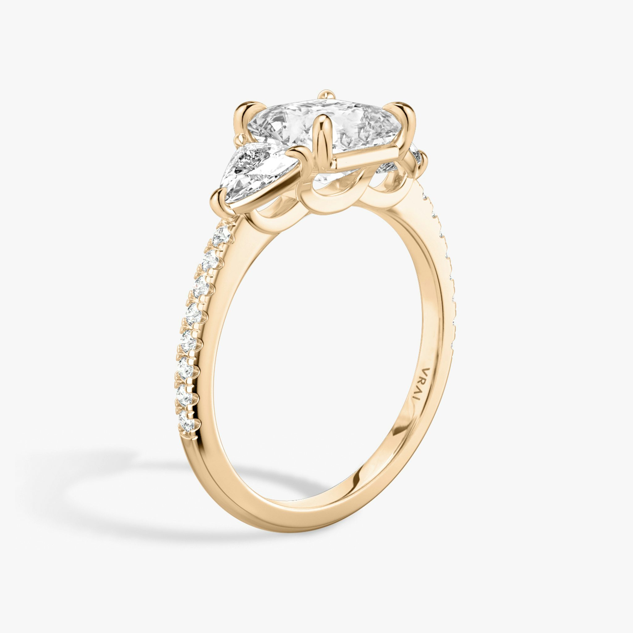 The Three Stone | Asscher | 14k | Rose Gold | bandAccent: Pavé | sideStoneCarat: 0.25ct | sideStoneShape: Trillion | diamondOrientation: vertical | caratWeight: other