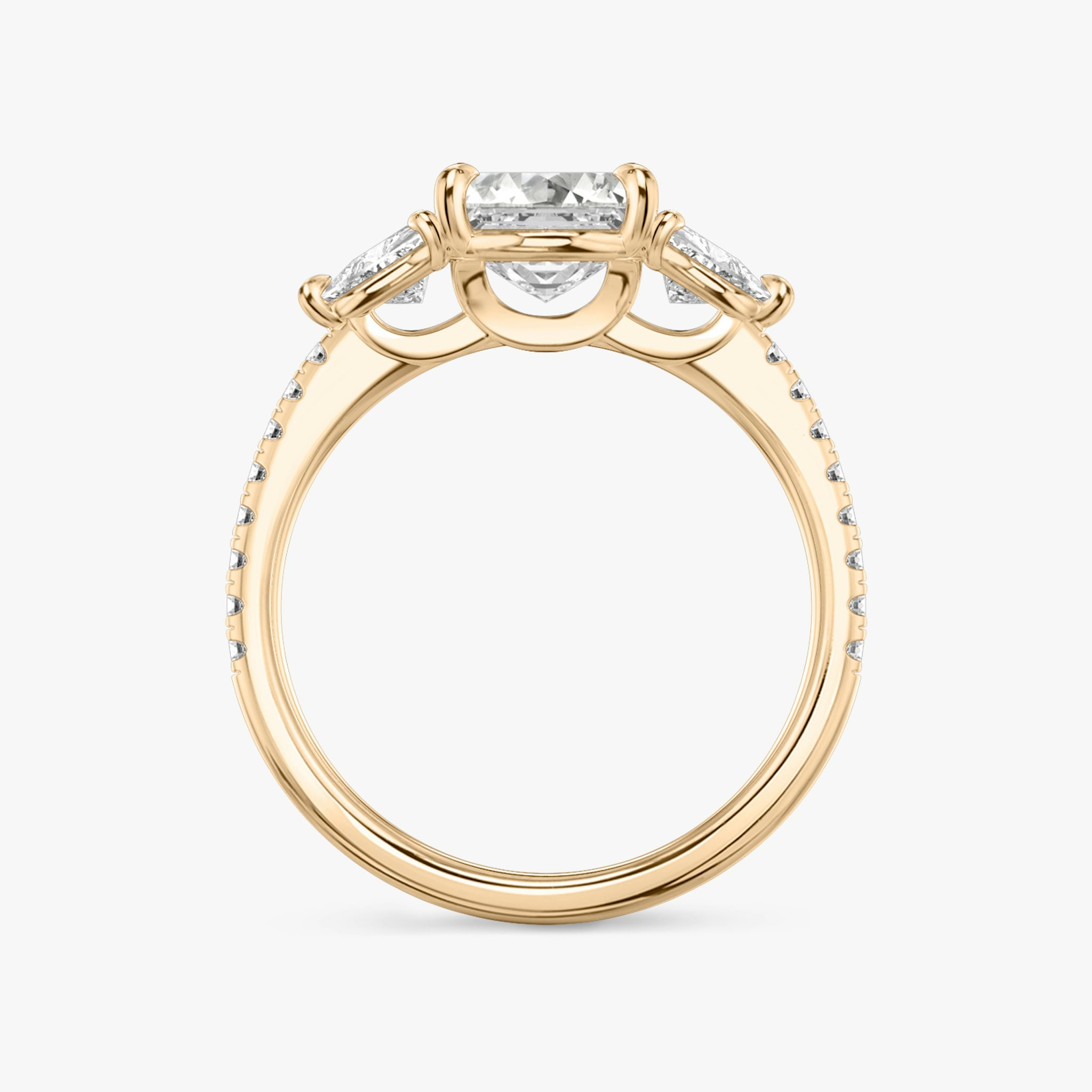 The Three Stone | Asscher | 14k | Rose Gold | bandAccent: Pavé | sideStoneCarat: 0.25ct | sideStoneShape: Trillion | diamondOrientation: vertical | caratWeight: other