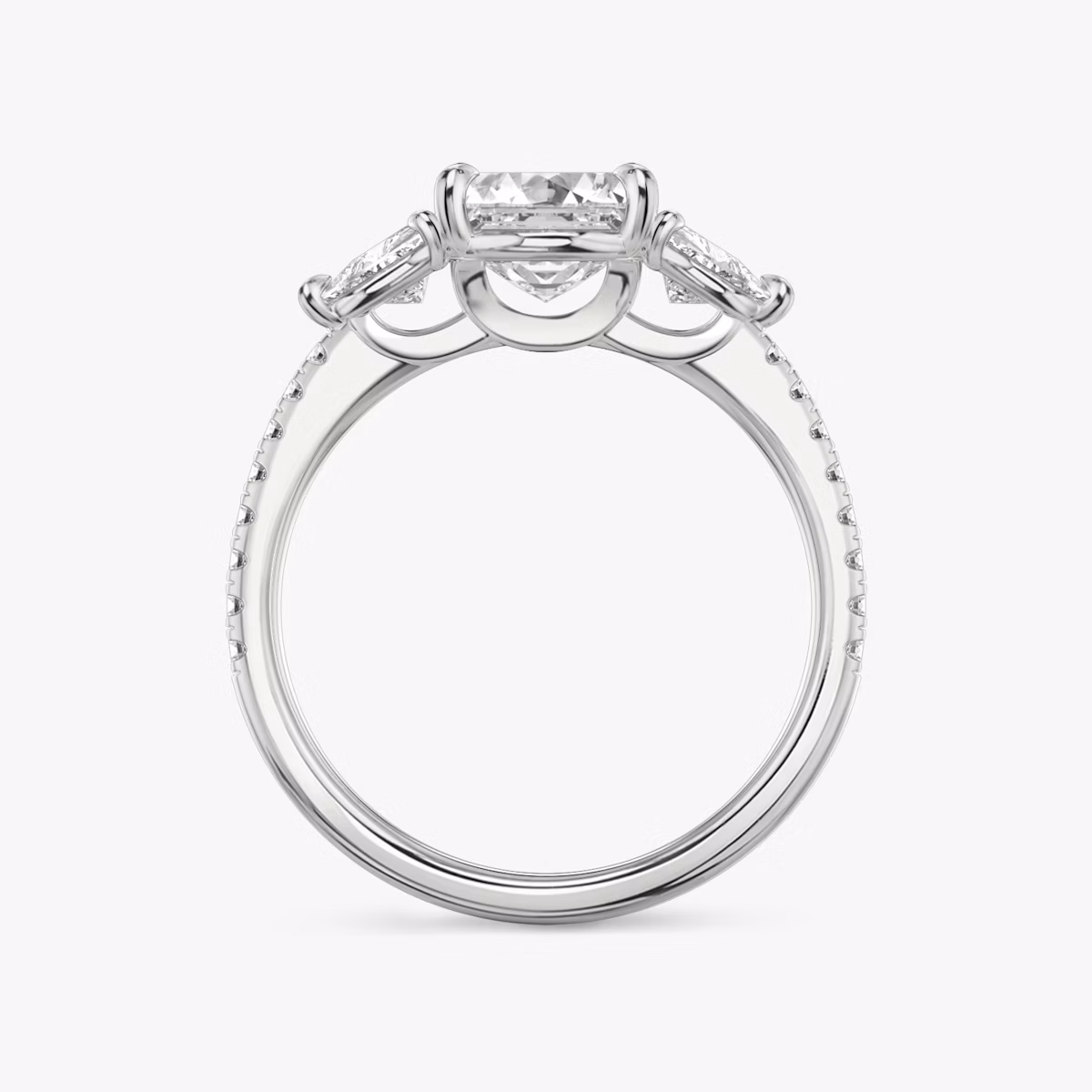 The Three Stone | Asscher | Platinum | bandAccent: Pavé | sideStoneCarat: 0.25ct | sideStoneShape: Trillion | diamondOrientation: vertical | caratWeight: other