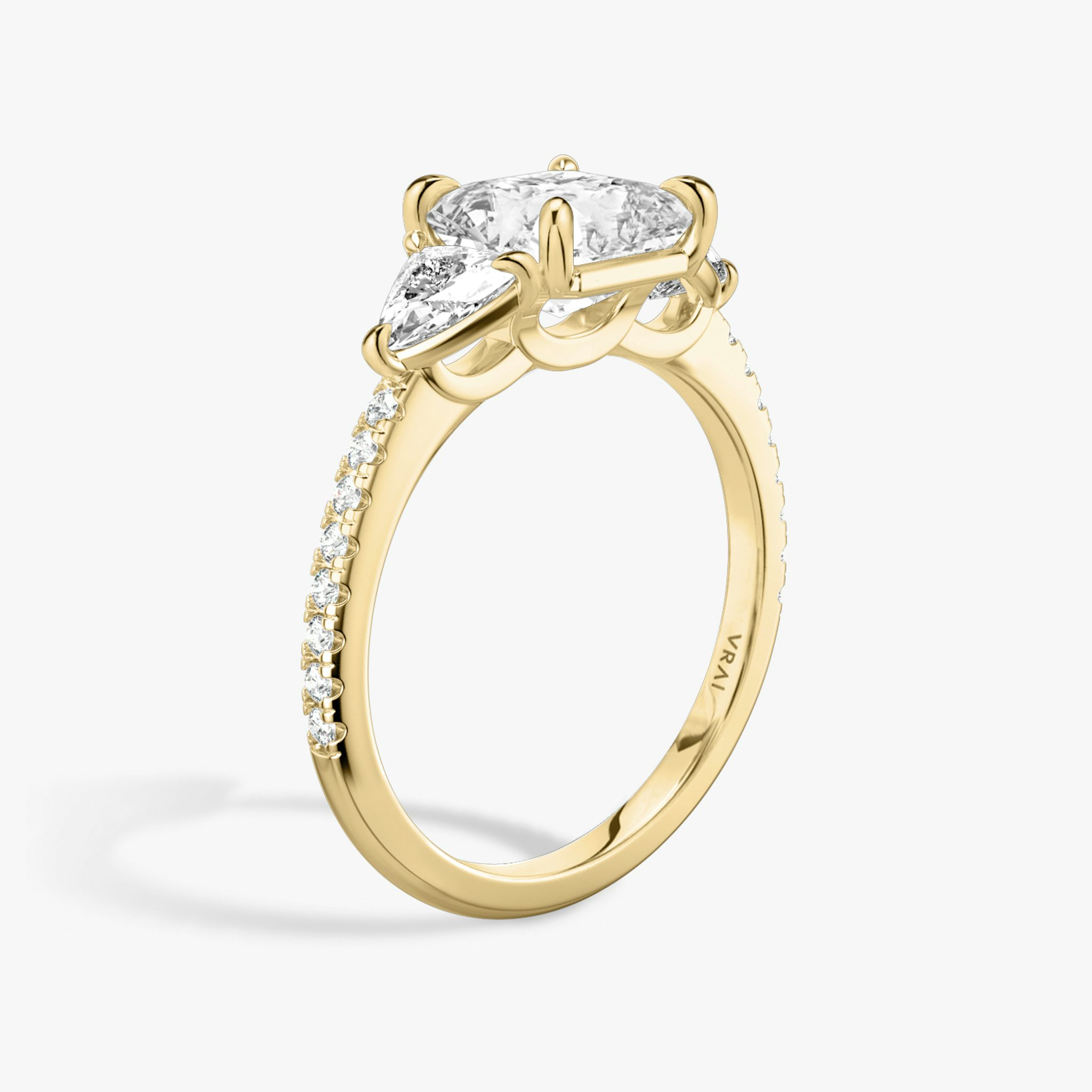The Three Stone | Asscher | 18k | Yellow Gold | bandAccent: Pavé | sideStoneCarat: 0.25ct | sideStoneShape: Trillion | diamondOrientation: vertical | caratWeight: other