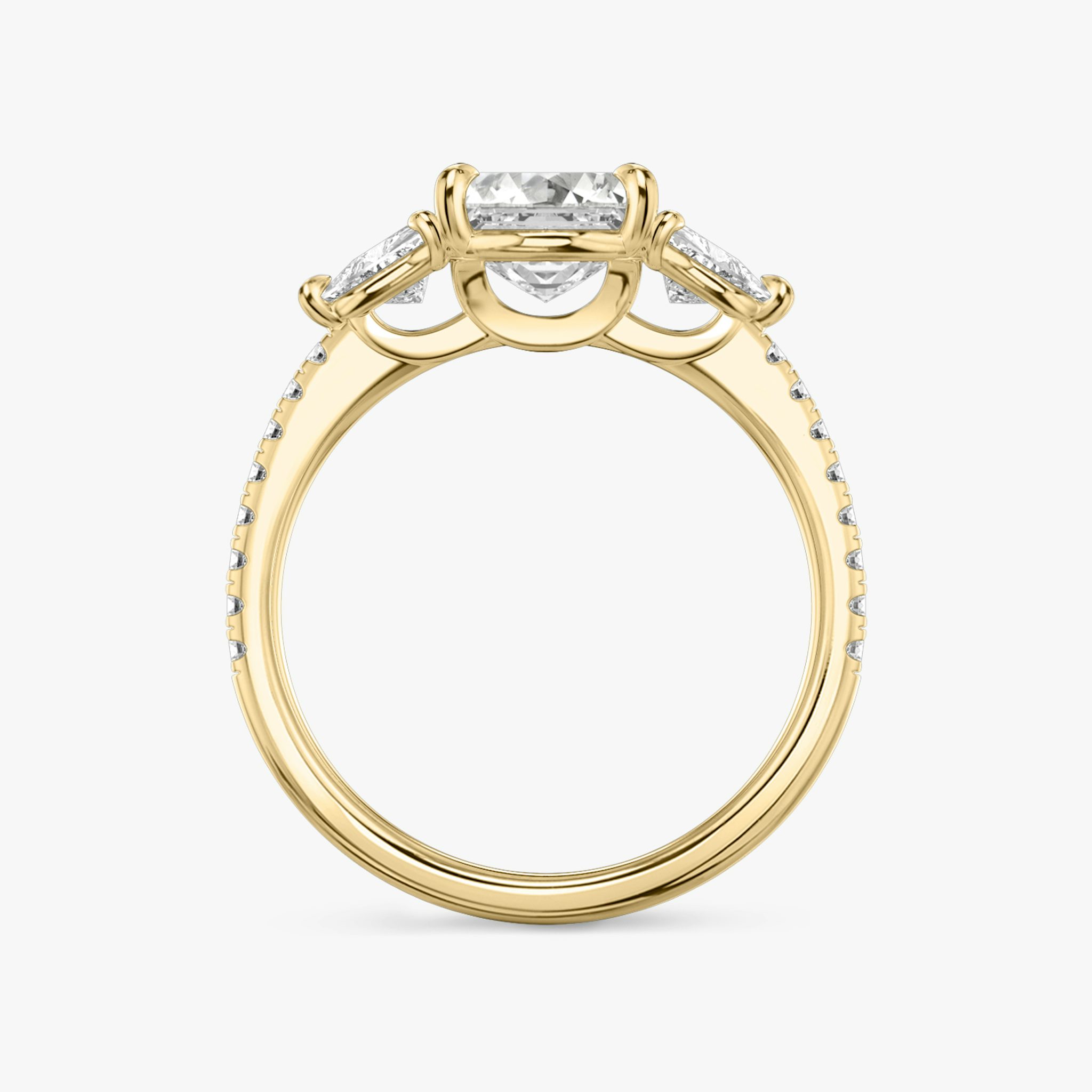 The Three Stone | Asscher | 18k | Yellow Gold | bandAccent: Pavé | sideStoneCarat: 0.25ct | sideStoneShape: Trillion | diamondOrientation: vertical | caratWeight: other