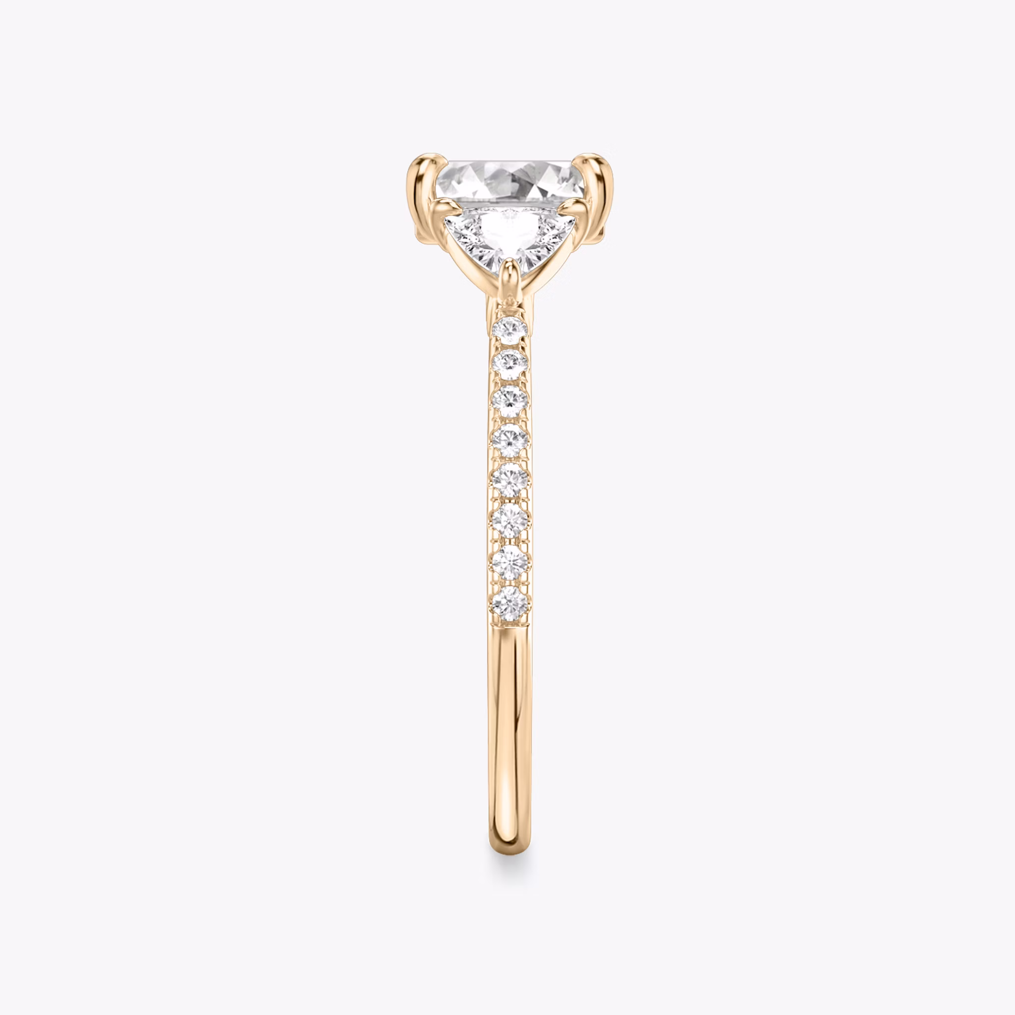 The Three Stone | Asscher | 14k | Rose Gold | bandAccent: Pavé | sideStoneCarat: 0.25ct | sideStoneShape: Trillion | diamondOrientation: vertical | caratWeight: other