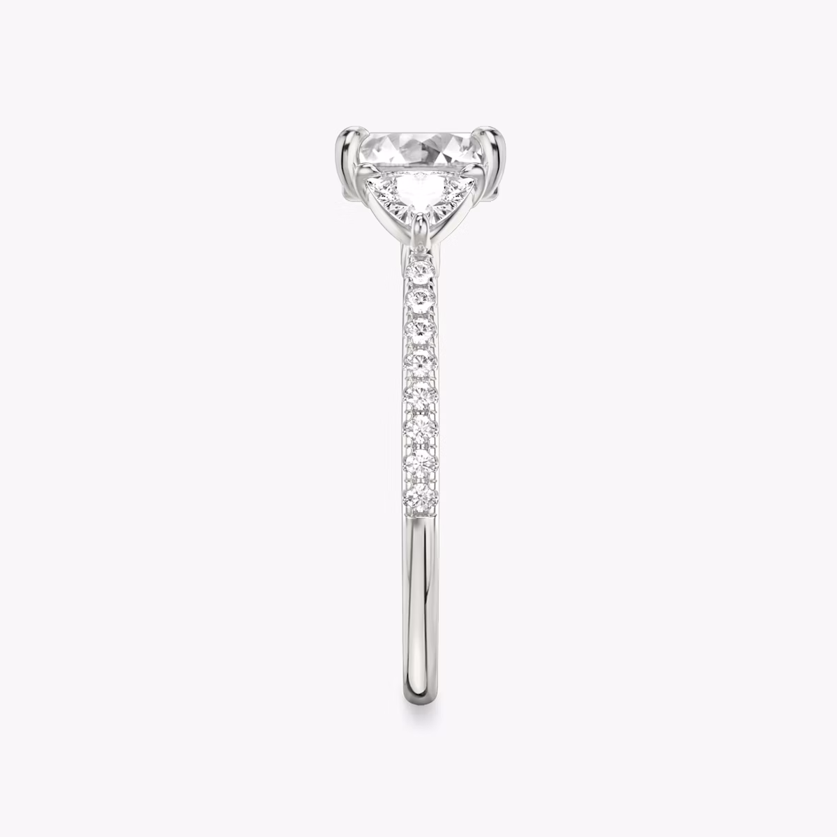 The Three Stone | Asscher | Platinum | bandAccent: Pavé | sideStoneCarat: 0.25ct | sideStoneShape: Trillion | diamondOrientation: vertical | caratWeight: other