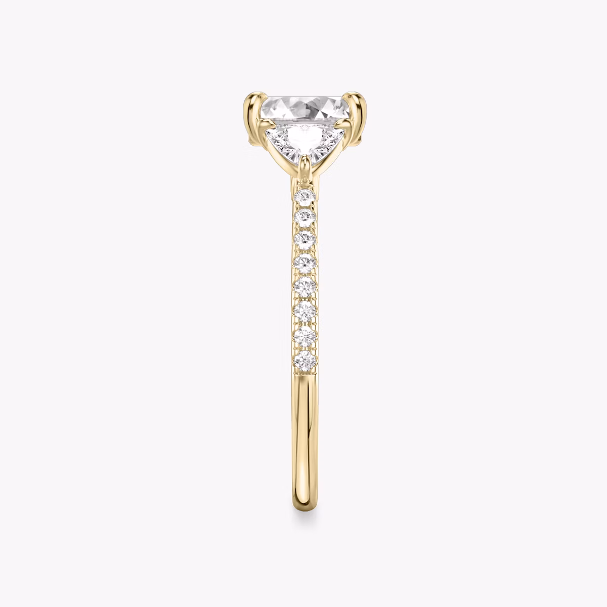 The Three Stone | Asscher | 18k | Yellow Gold | bandAccent: Pavé | sideStoneCarat: 0.25ct | sideStoneShape: Trillion | diamondOrientation: vertical | caratWeight: other