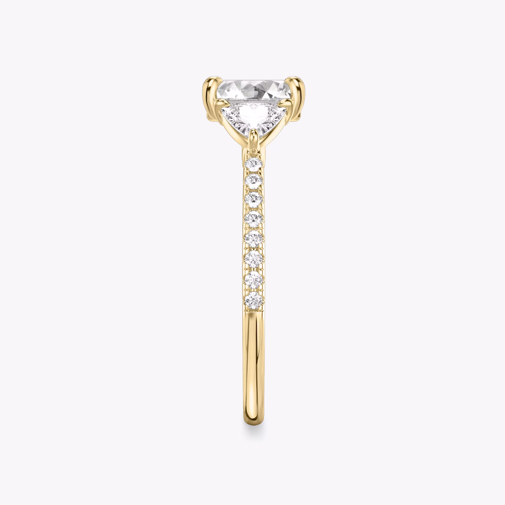 The Three Stone | Asscher | 18k | Yellow Gold | bandAccent: Pavé | sideStoneCarat: 0.25ct | sideStoneShape: Trillion | diamondOrientation: vertical | caratWeight: other