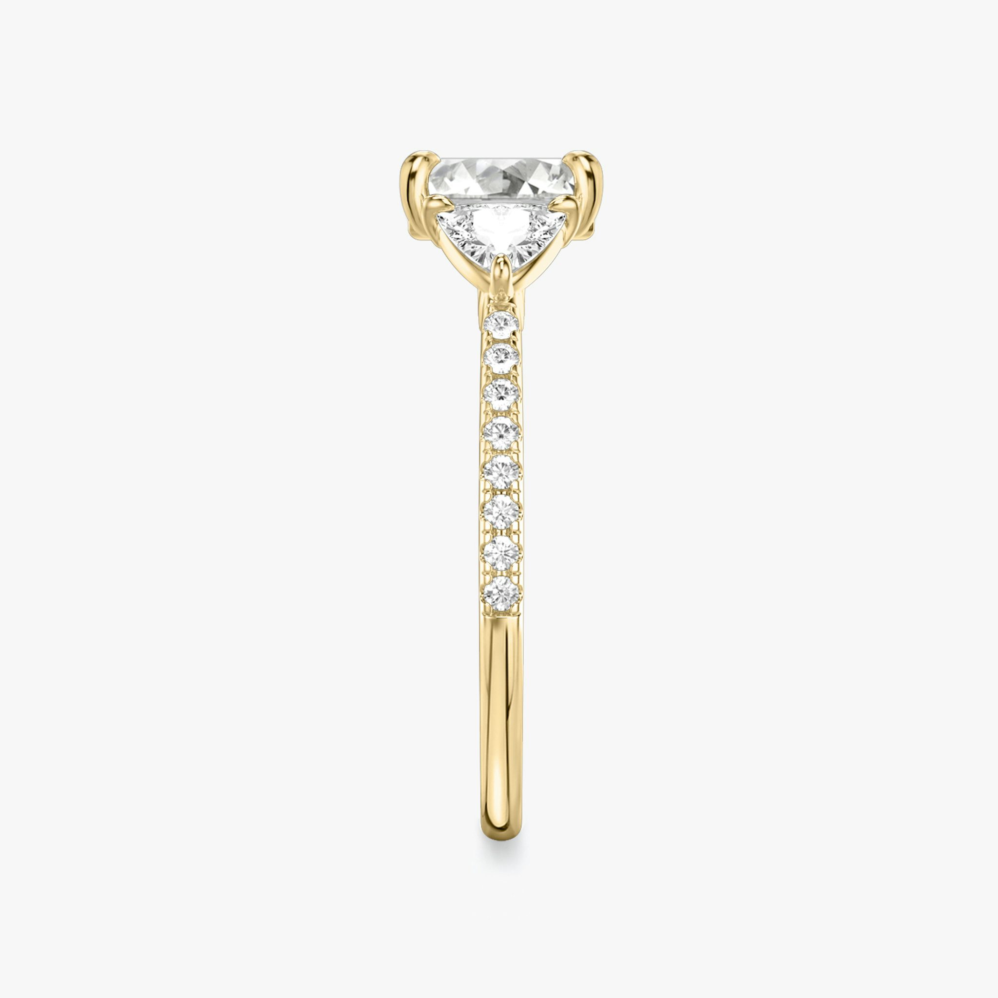 The Three Stone | Asscher | 18k | Yellow Gold | bandAccent: Pavé | sideStoneCarat: 0.25ct | sideStoneShape: Trillion | diamondOrientation: vertical | caratWeight: other