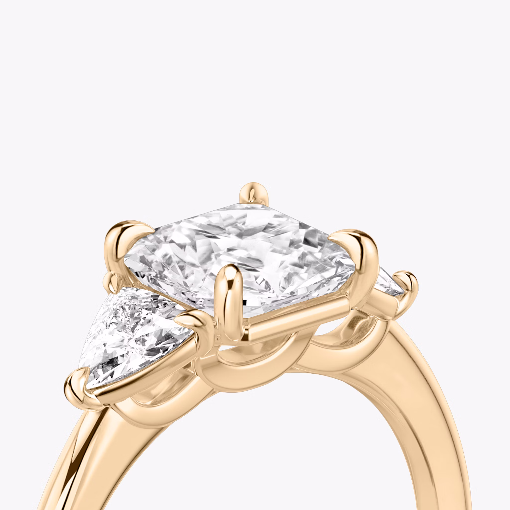 The Three Stone | Asscher | 14k | Rose Gold | bandAccent: Plain | sideStoneCarat: 0.25ct | sideStoneShape: Trillion | diamondOrientation: vertical | caratWeight: other