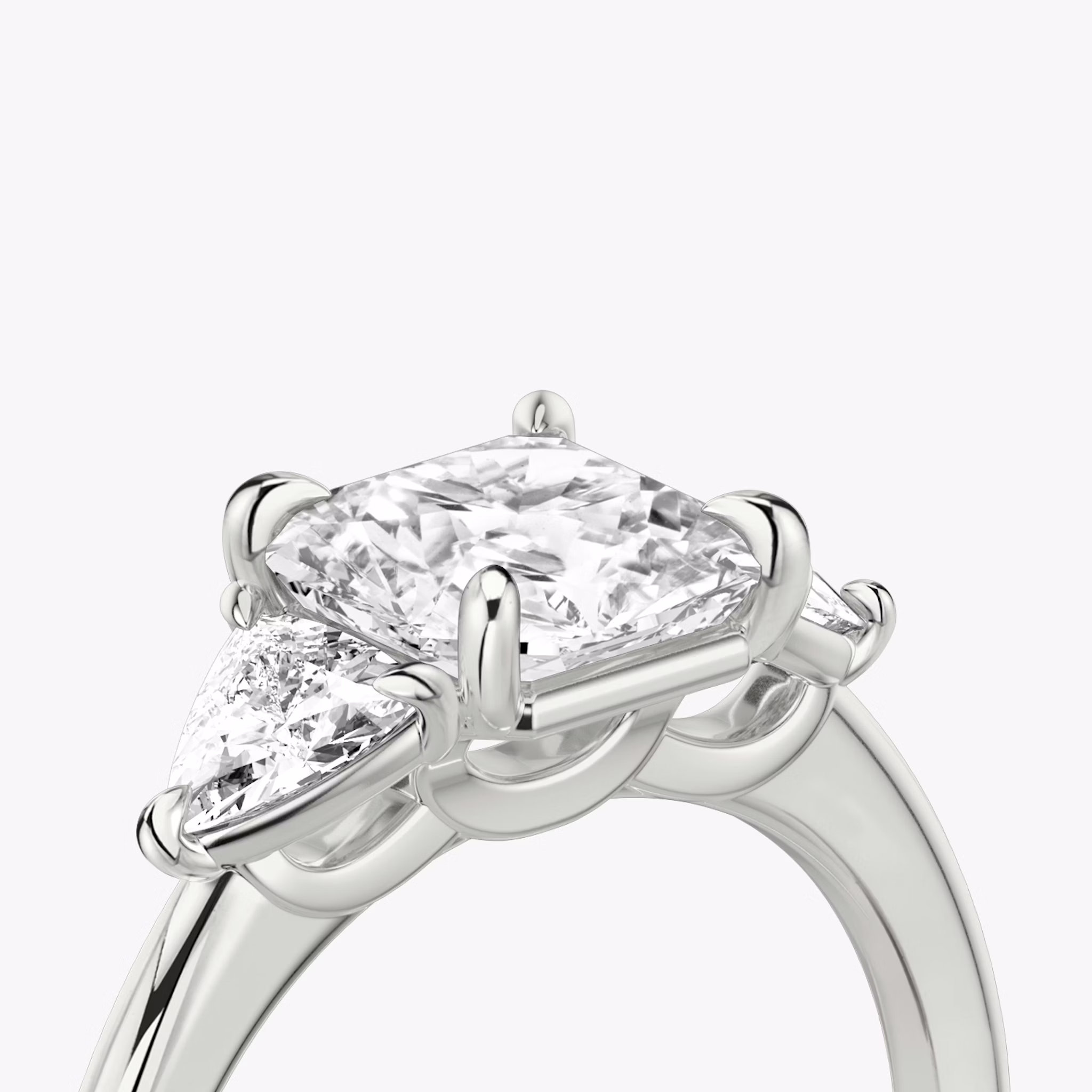 The Three Stone | Asscher | 18k | White Gold | bandAccent: Plain | sideStoneCarat: 0.25ct | sideStoneShape: Trillion | diamondOrientation: vertical | caratWeight: other