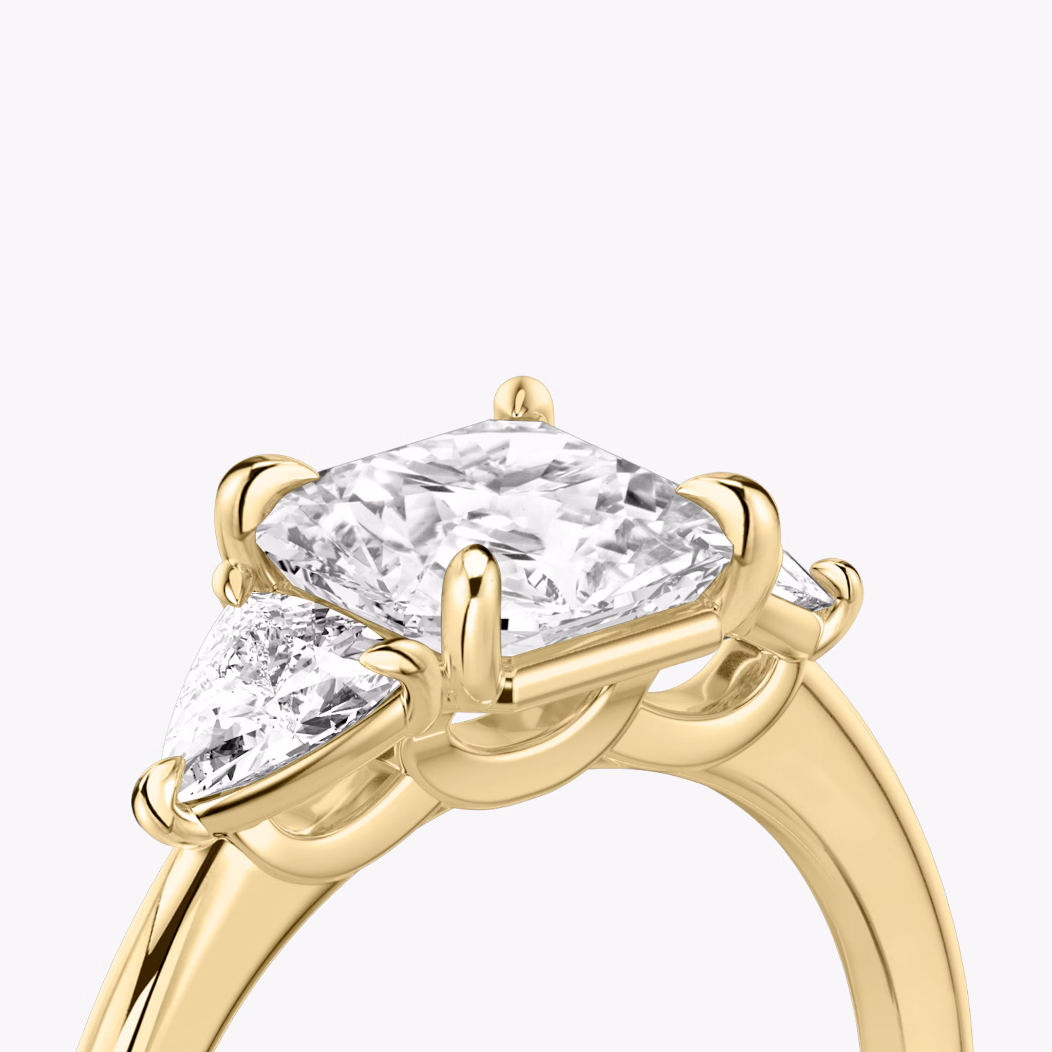 The Three Stone | Asscher | 18k | Yellow Gold | bandAccent: Plain | sideStoneCarat: 0.25ct | sideStoneShape: Trillion | diamondOrientation: vertical | caratWeight: other