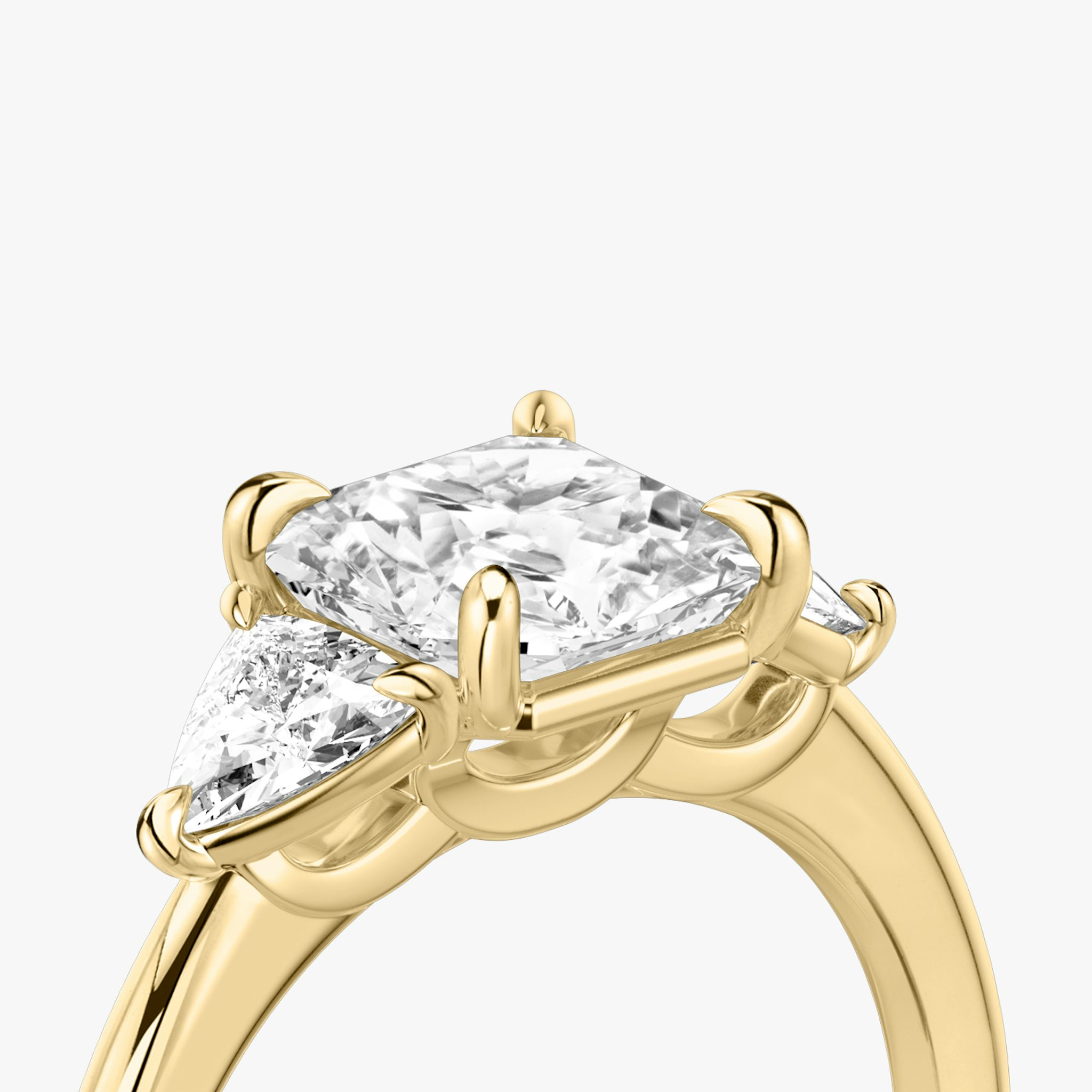 The Three Stone | Asscher | 18k | Yellow Gold | bandAccent: Plain | sideStoneCarat: 0.25ct | sideStoneShape: Trillion | diamondOrientation: vertical | caratWeight: other