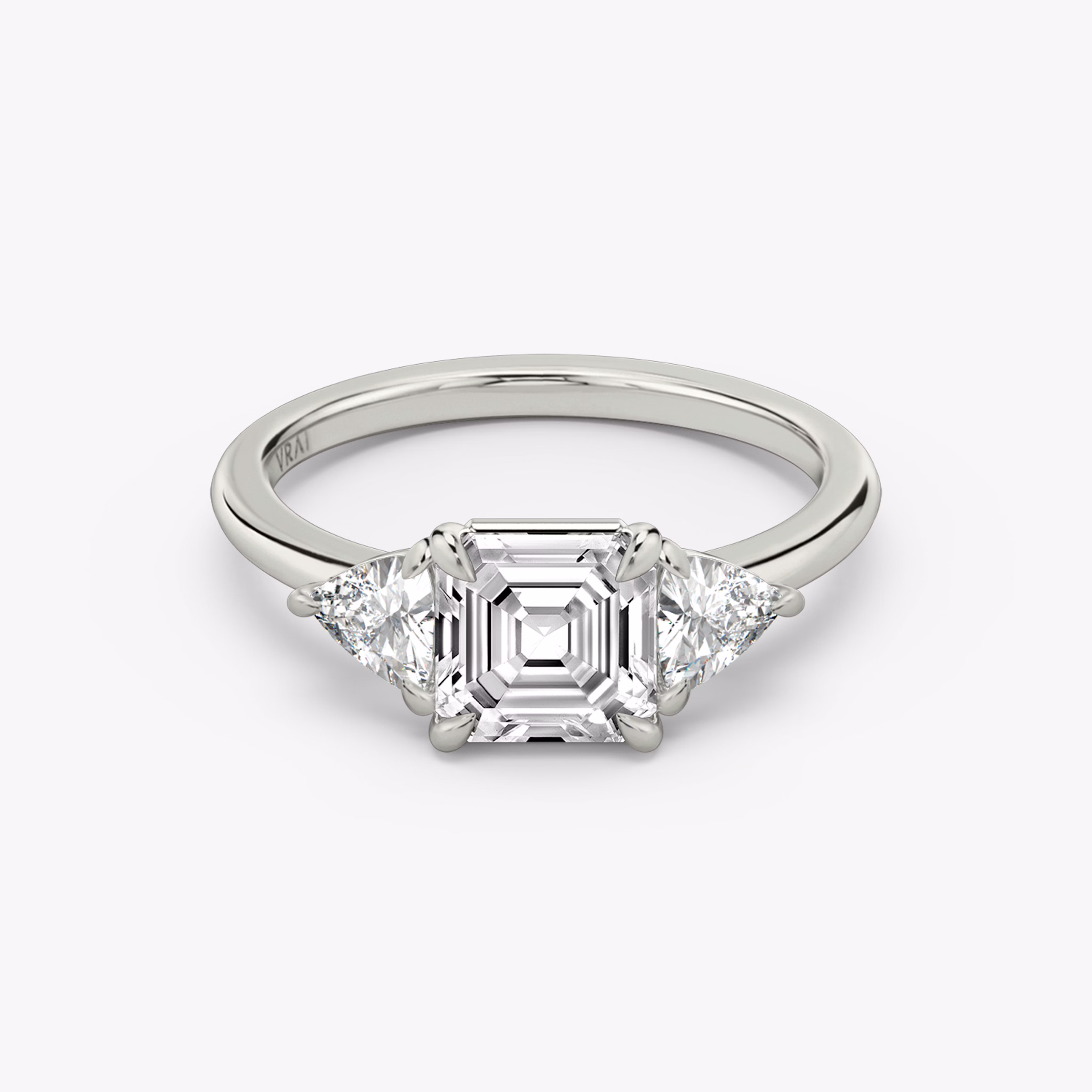 Three Stone Asscher and Trillion Diamond Ring