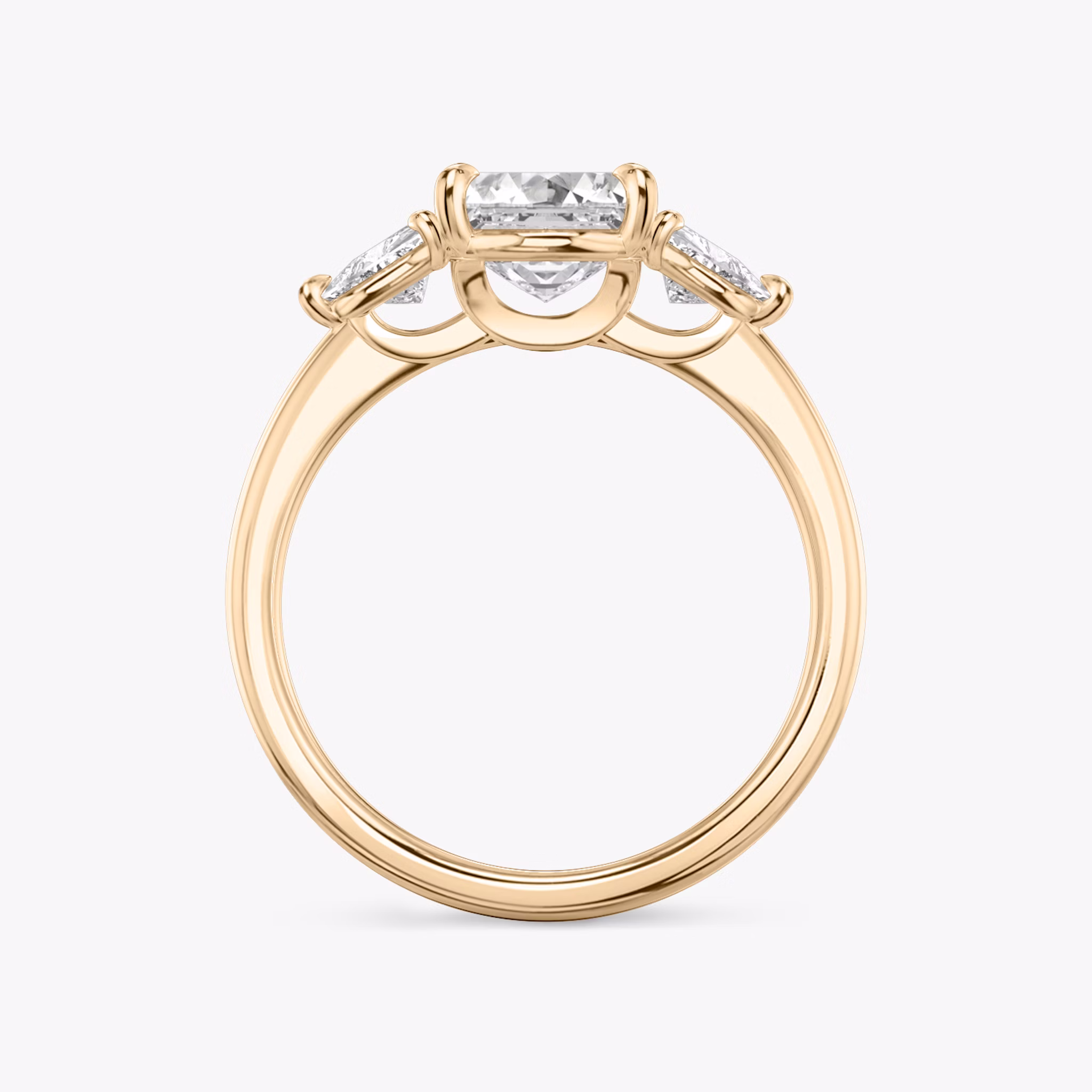 The Three Stone | Asscher | 14k | Rose Gold | bandAccent: Plain | sideStoneCarat: 0.25ct | sideStoneShape: Trillion | diamondOrientation: vertical | caratWeight: other